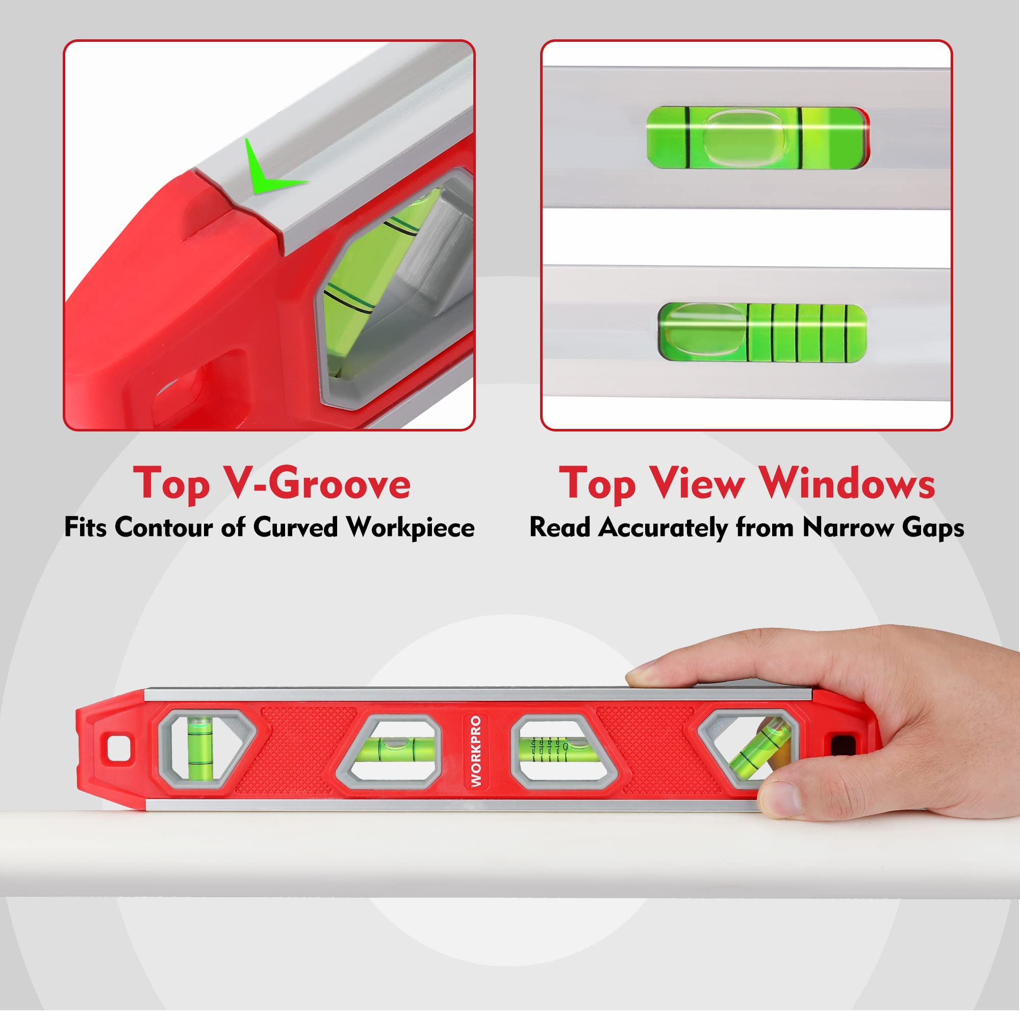 Foto 5 pulgar | Torpedo Level Workpro Magnético De 30 Cm Con 4 Frascos De Aluminio - Venta Internacional.