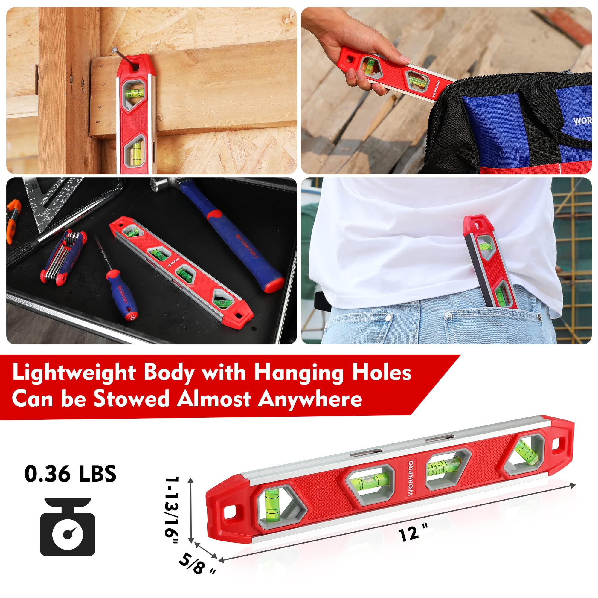 Foto 5 | Torpedo Level Workpro Magnético De 30 Cm Con 4 Frascos De Aluminio - Venta Internacional.