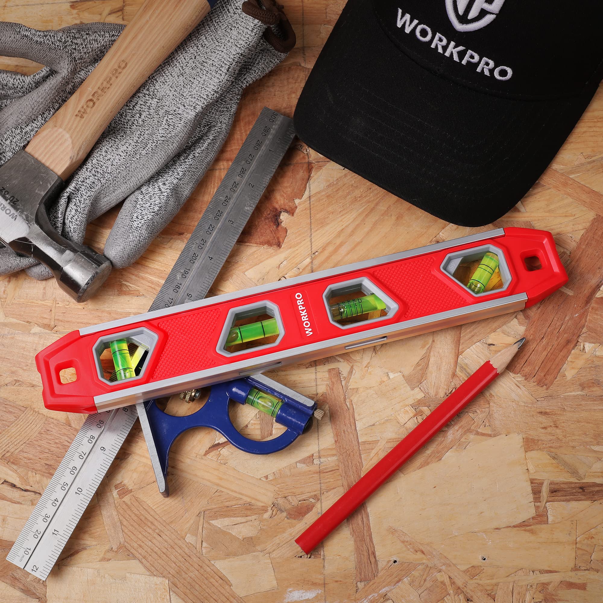 Foto 8 pulgar | Torpedo Level Workpro Magnético De 30 Cm Con 4 Frascos De Aluminio - Venta Internacional.