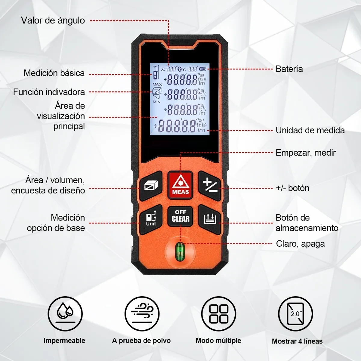 Foto 3 pulgar | Medidor Laser Telemetro 100 m Distancia Eo Safe Imports M8870-100 color Anaranjado