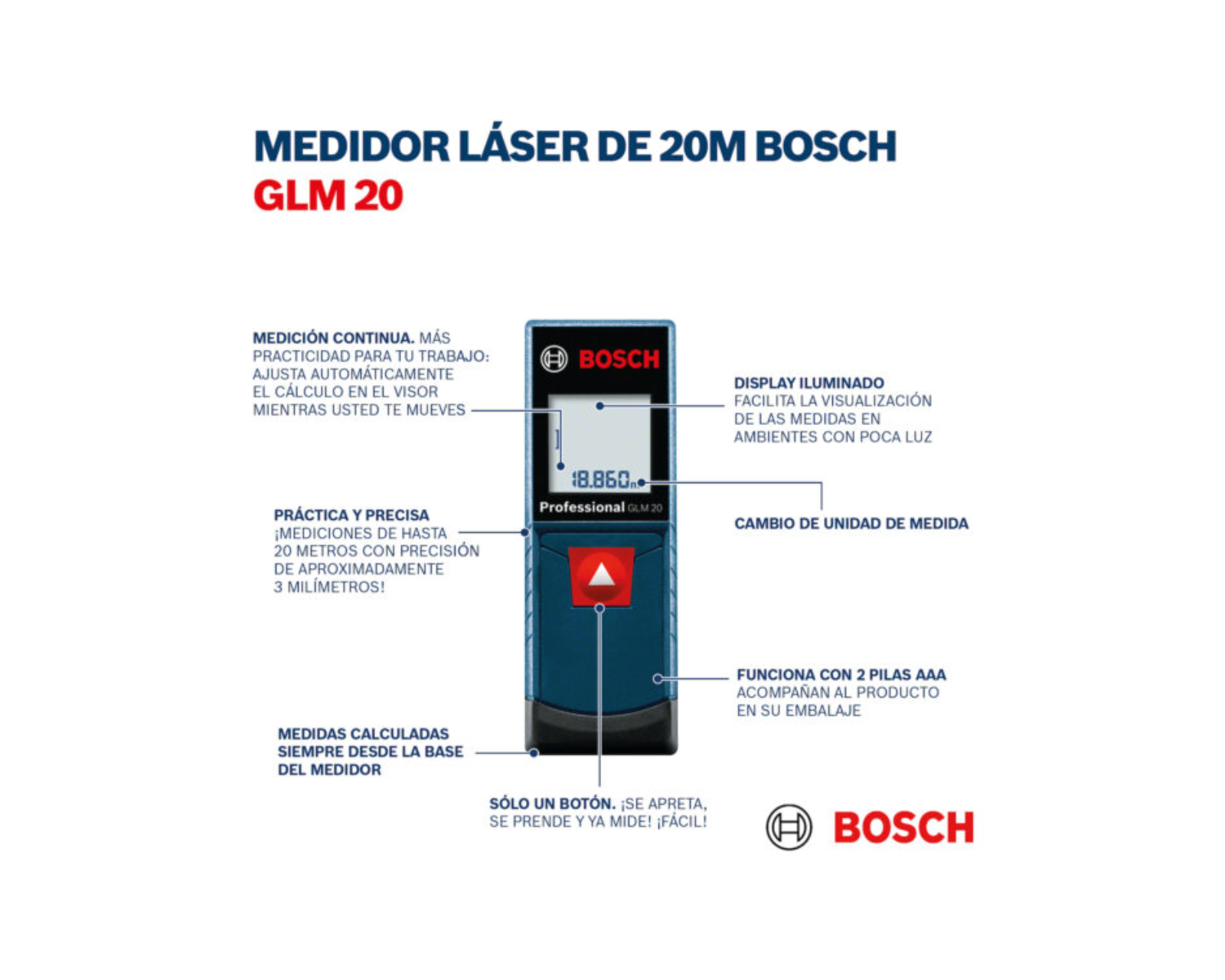 Foto 3 pulgar | Medidor Láser De Distancias Bosch Glm 20