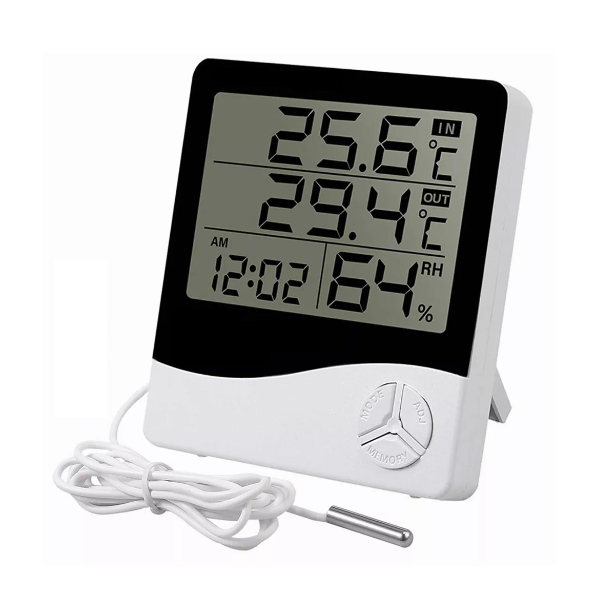 Higrometro Digital Medidor Humedad Reloj Alarma Eo Safe Imports Esi-4374 Blanco