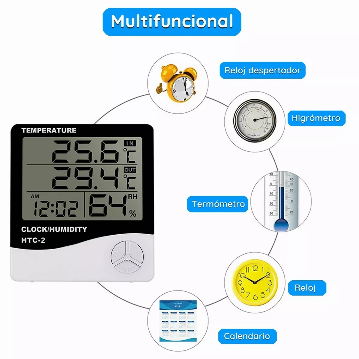 Foto 3 pulgar | Higrometro Digital Medidor Humedad Reloj Alarma Eo Safe Imports Esi-4374 Blanco