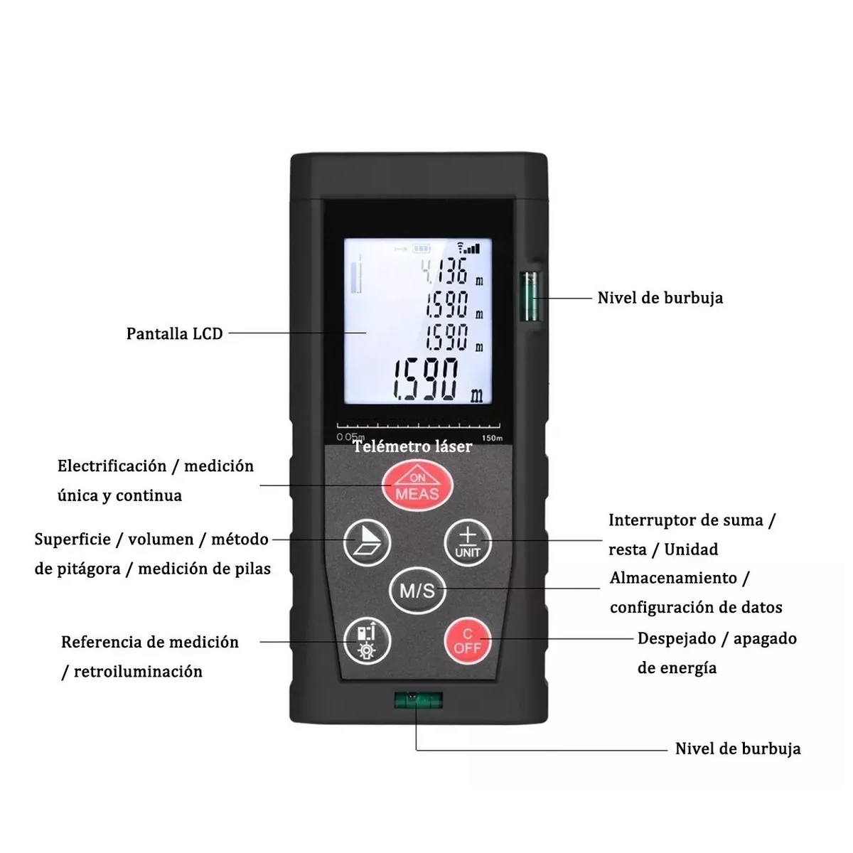 Foto 3 pulgar | Telemetro Medidor Laser Distanciometro 150 M Eo Safe Imports Esi-5899 Negro