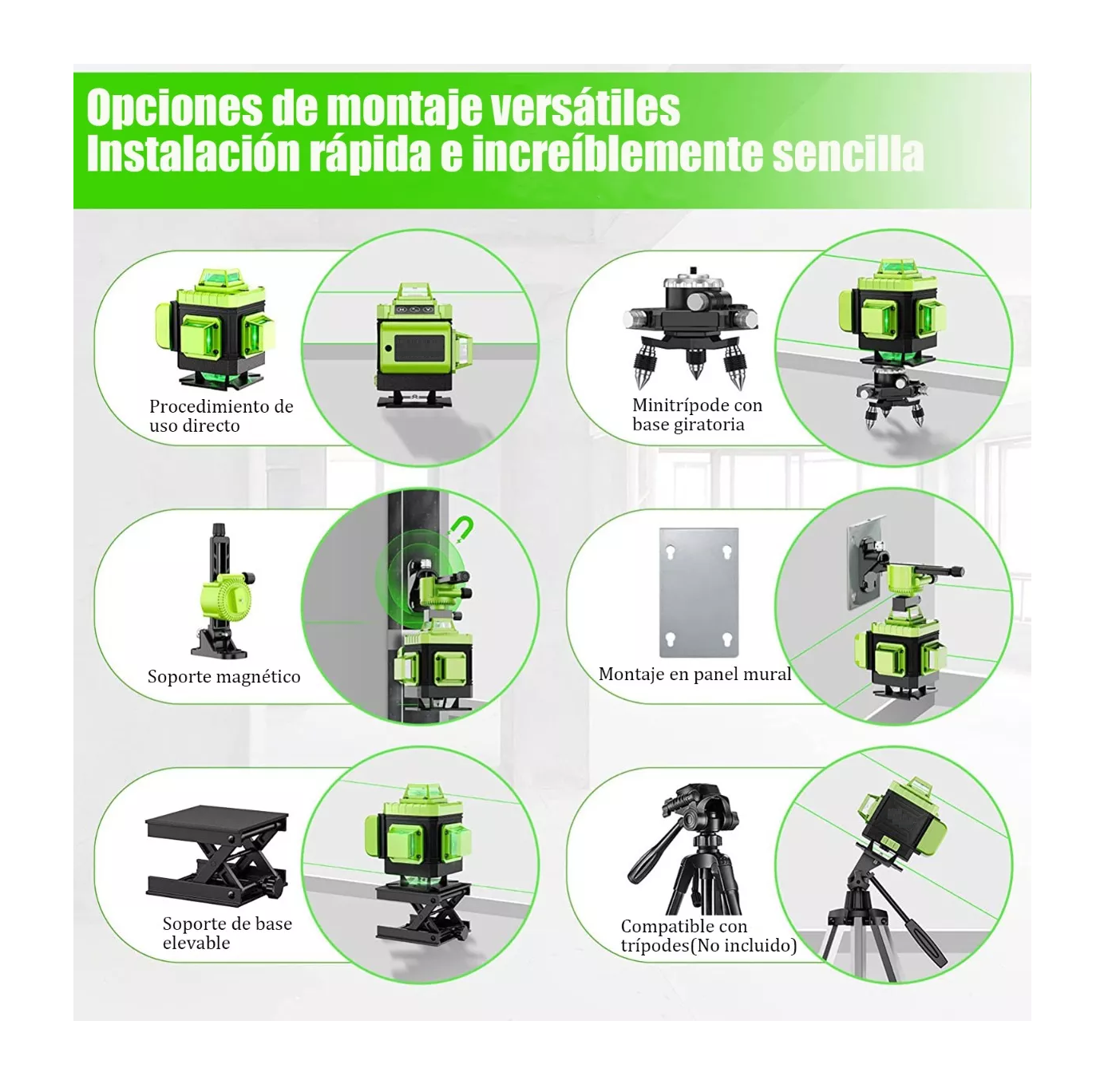 Foto 4 pulgar | Nivel Laser 4d Belug 16 Líneas Autonivelante 2 Baterías color Verde/Negro