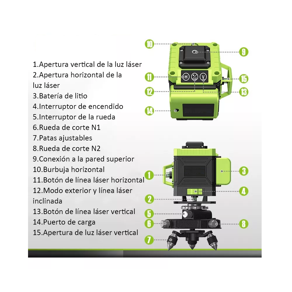 Foto 5 pulgar | Nivel Laser 4d Belug 16 Líneas Autonivelante 2 Baterías color Verde/Negro