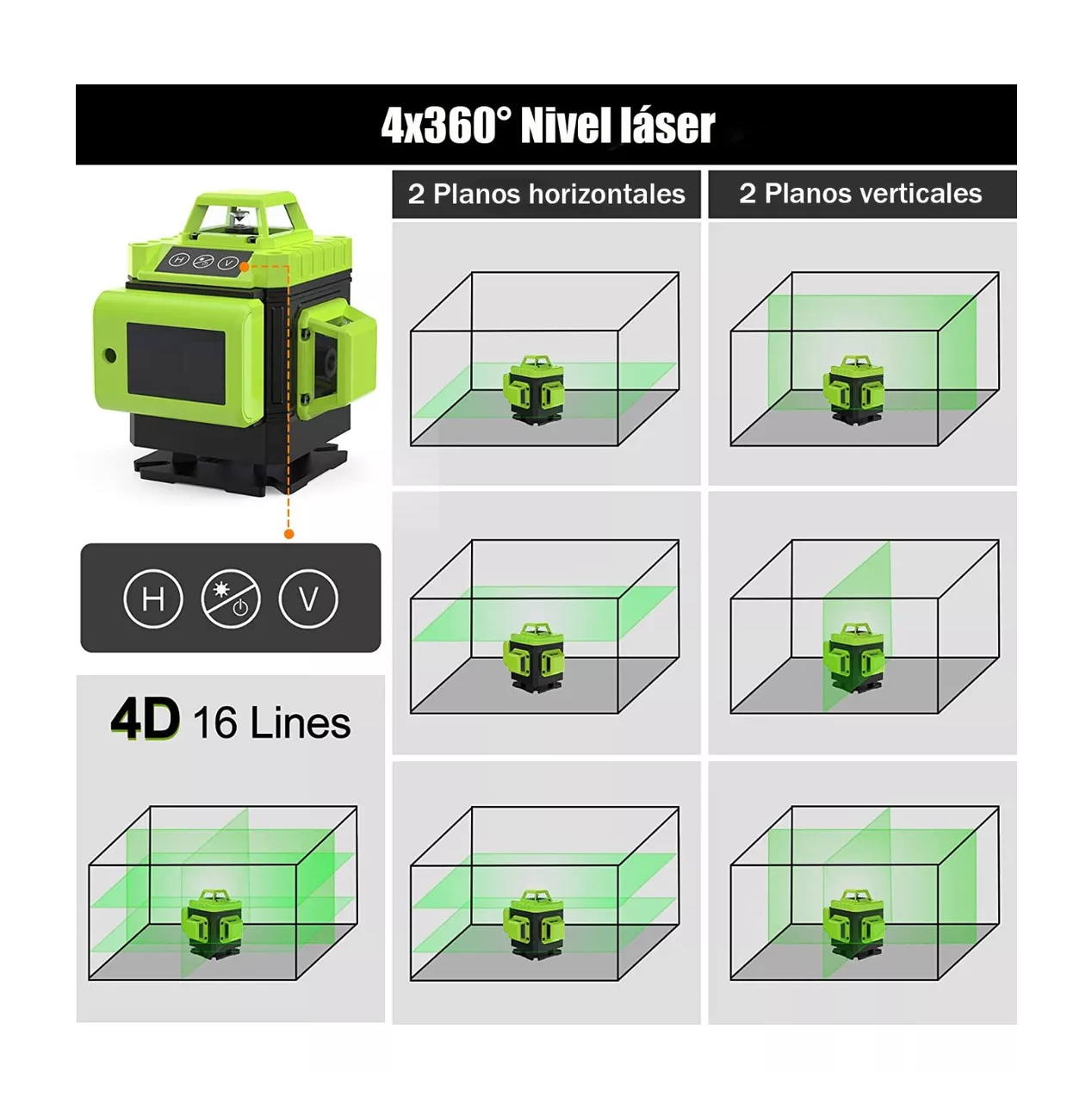 Foto 5 | Nivel Laser 4d Belug 16 Líneas Autonivelante 2 Baterías color Verde/Negro