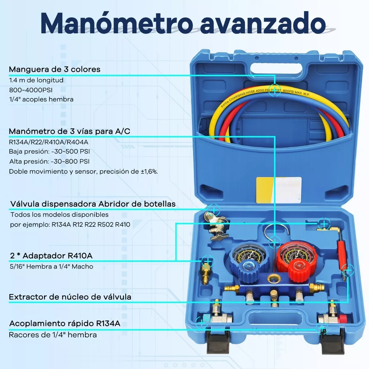 Foto 4 pulgar | Juego Manometros Refrigeracion C/estuche Eo Safe Imports Esi-8453 Azul