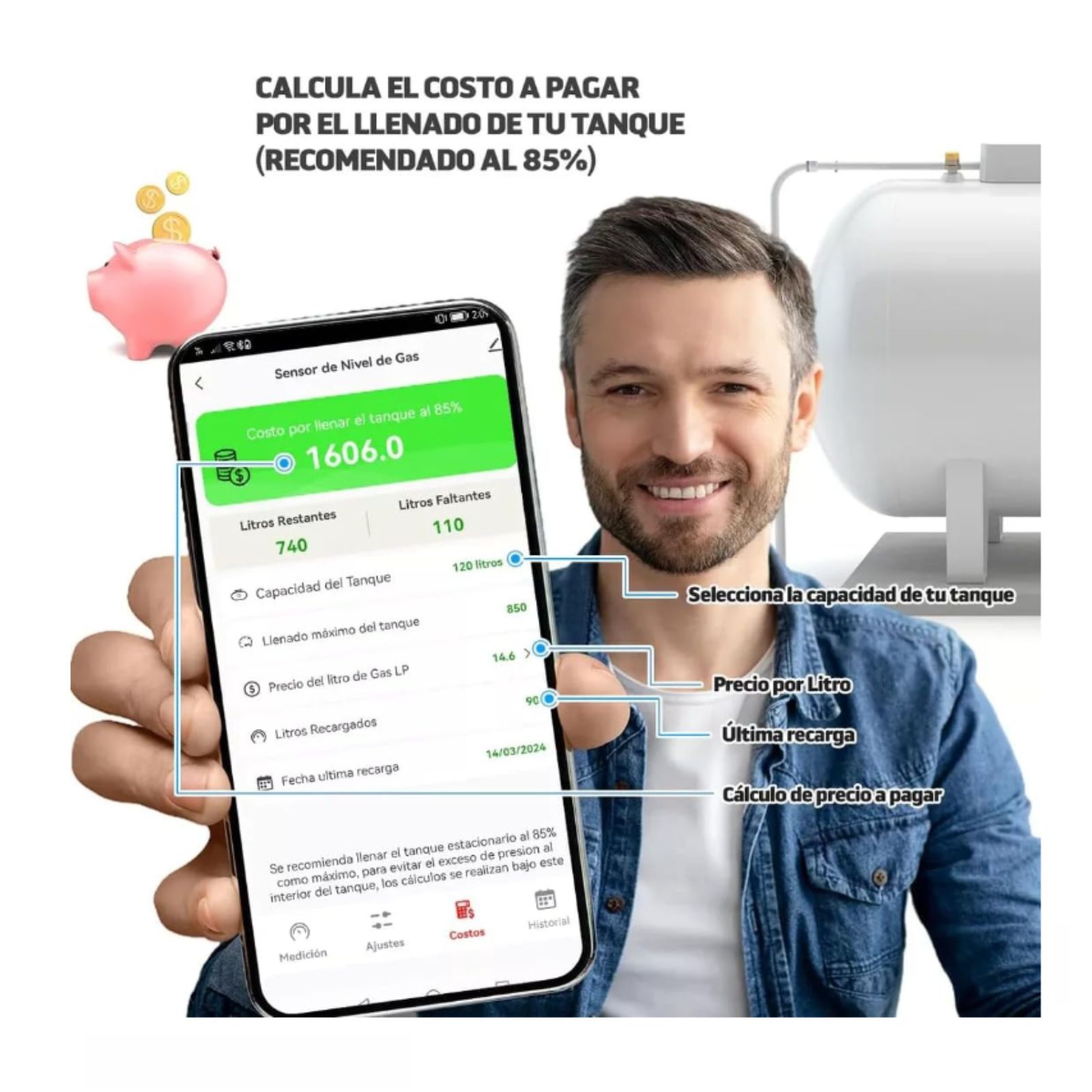 Foto 4 pulgar | Medidor De Gas Para Tanque Estacionario Inteligente Iot-gassensor