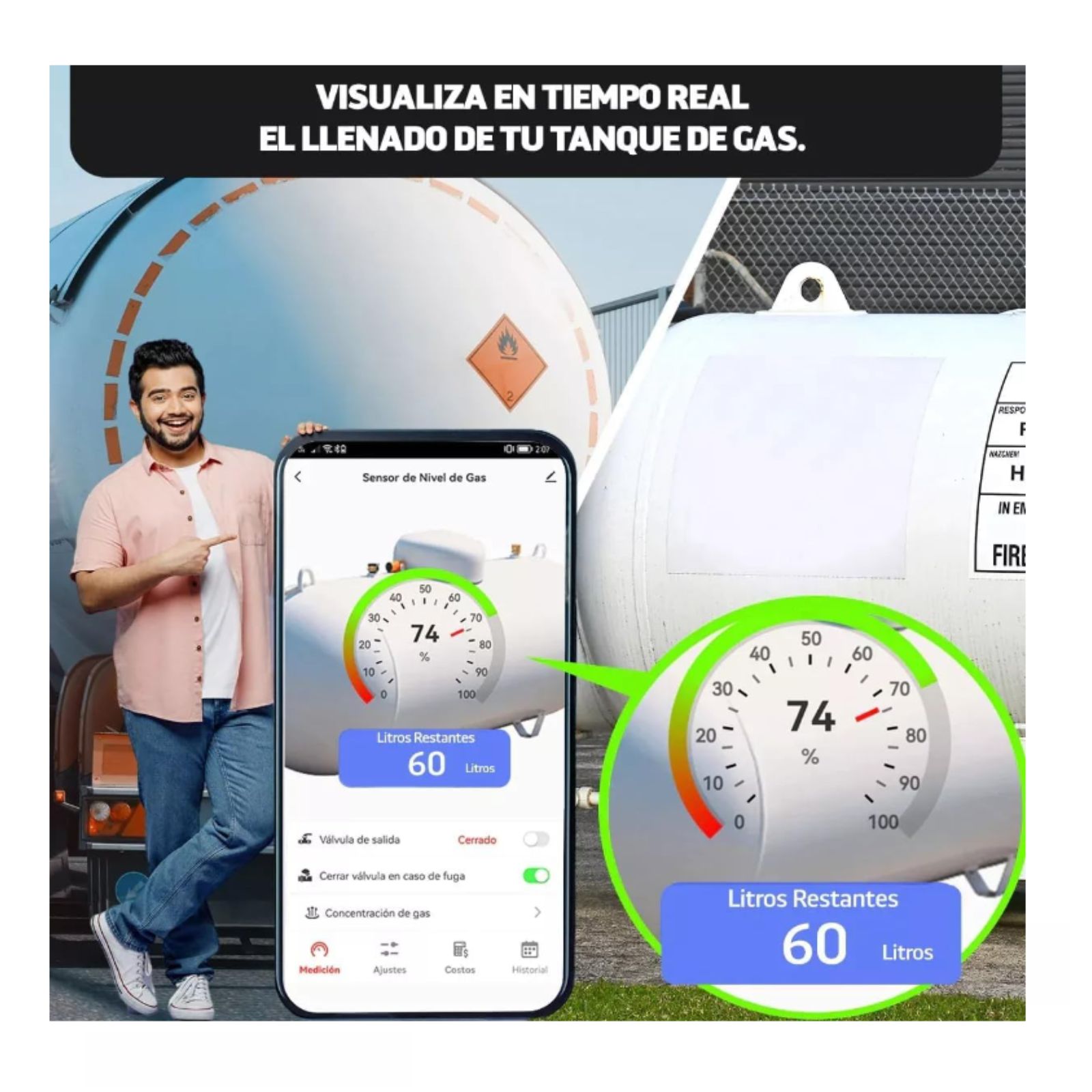 Foto 6 pulgar | Medidor De Gas Para Tanque Estacionario Inteligente Iot-gassensor