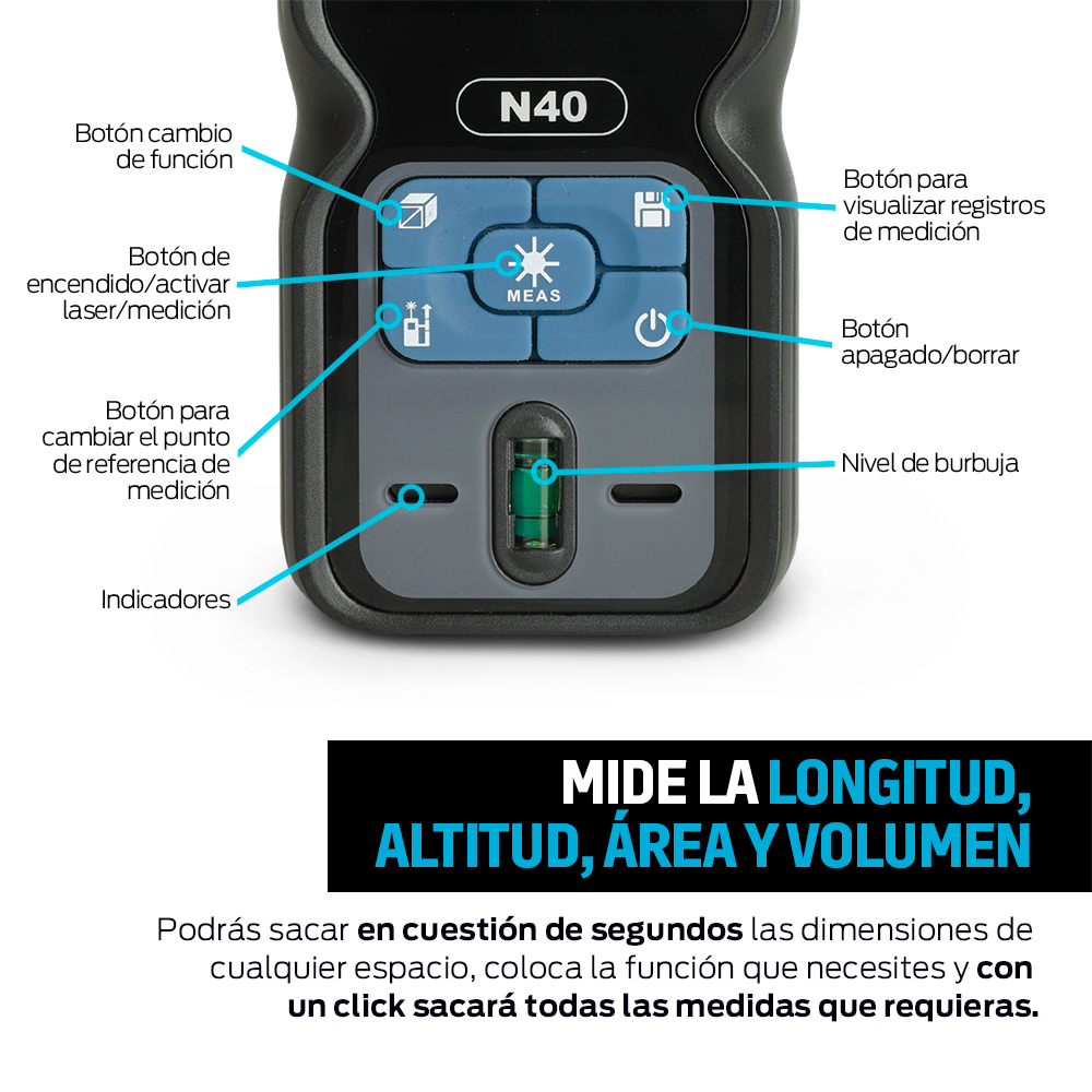 Foto 5 pulgar | Medidor Láser Redlemon 83680 Negro