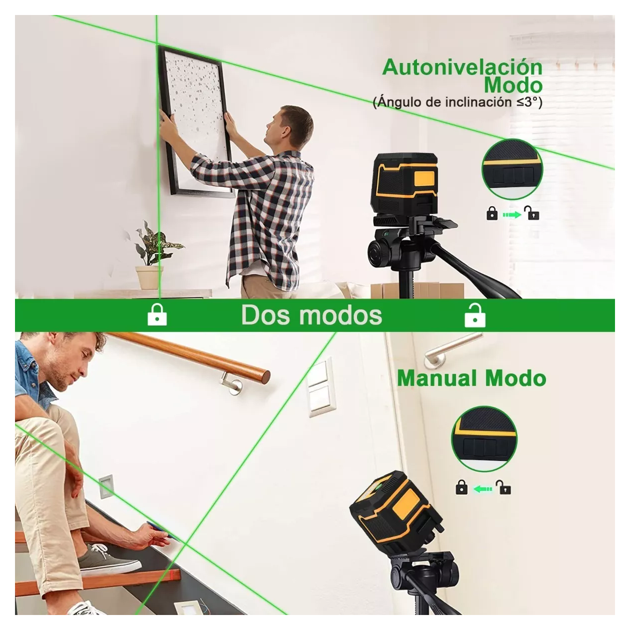 Foto 5 | Nivel Láser Goxawee Autonivelante de 2 Líneas con Haz Verde Brillante