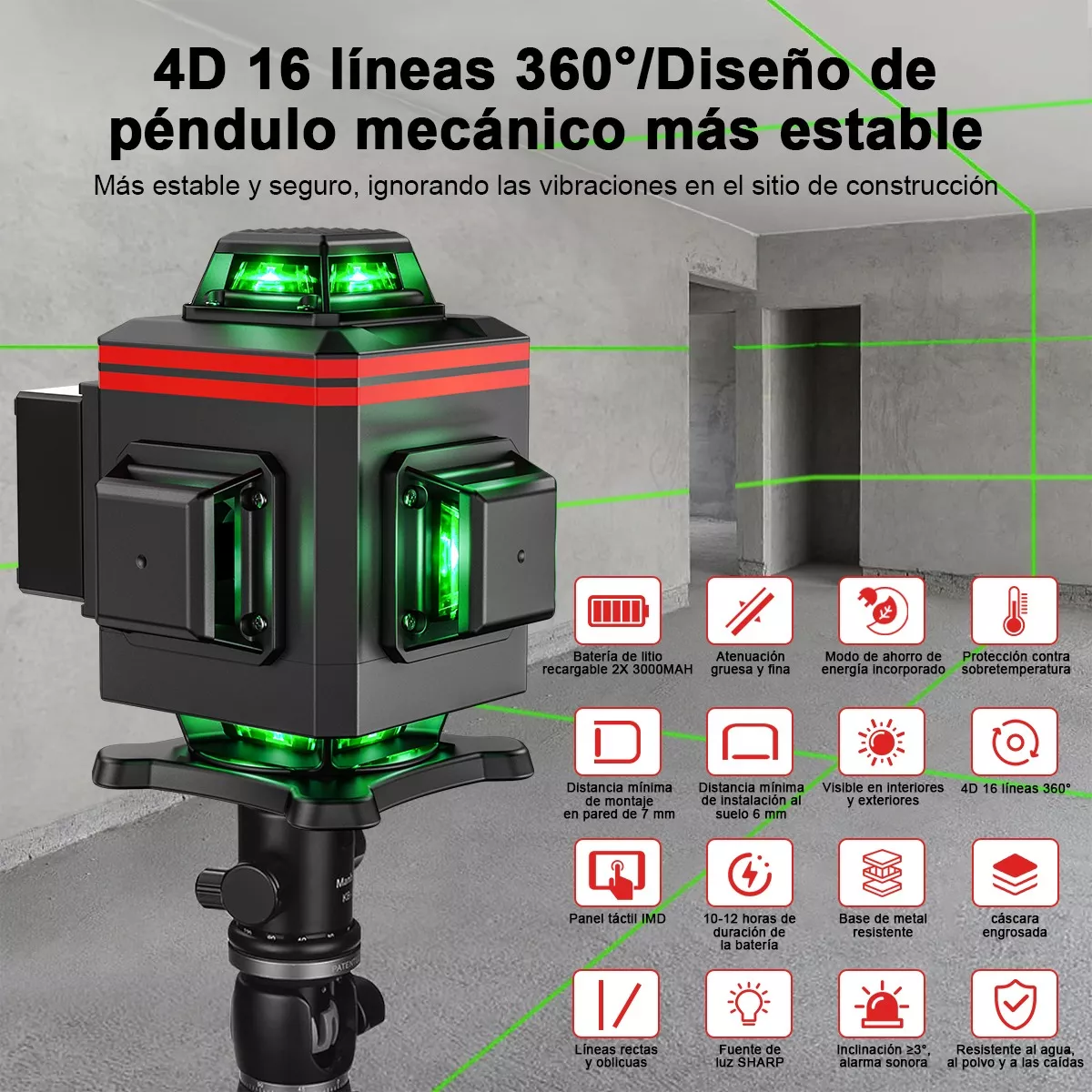 Foto 3 pulgar | Niveles Laser 4d 3° Autonivelante Pantalla Digital 6 Líneas Eo Safe Imports Multicolor