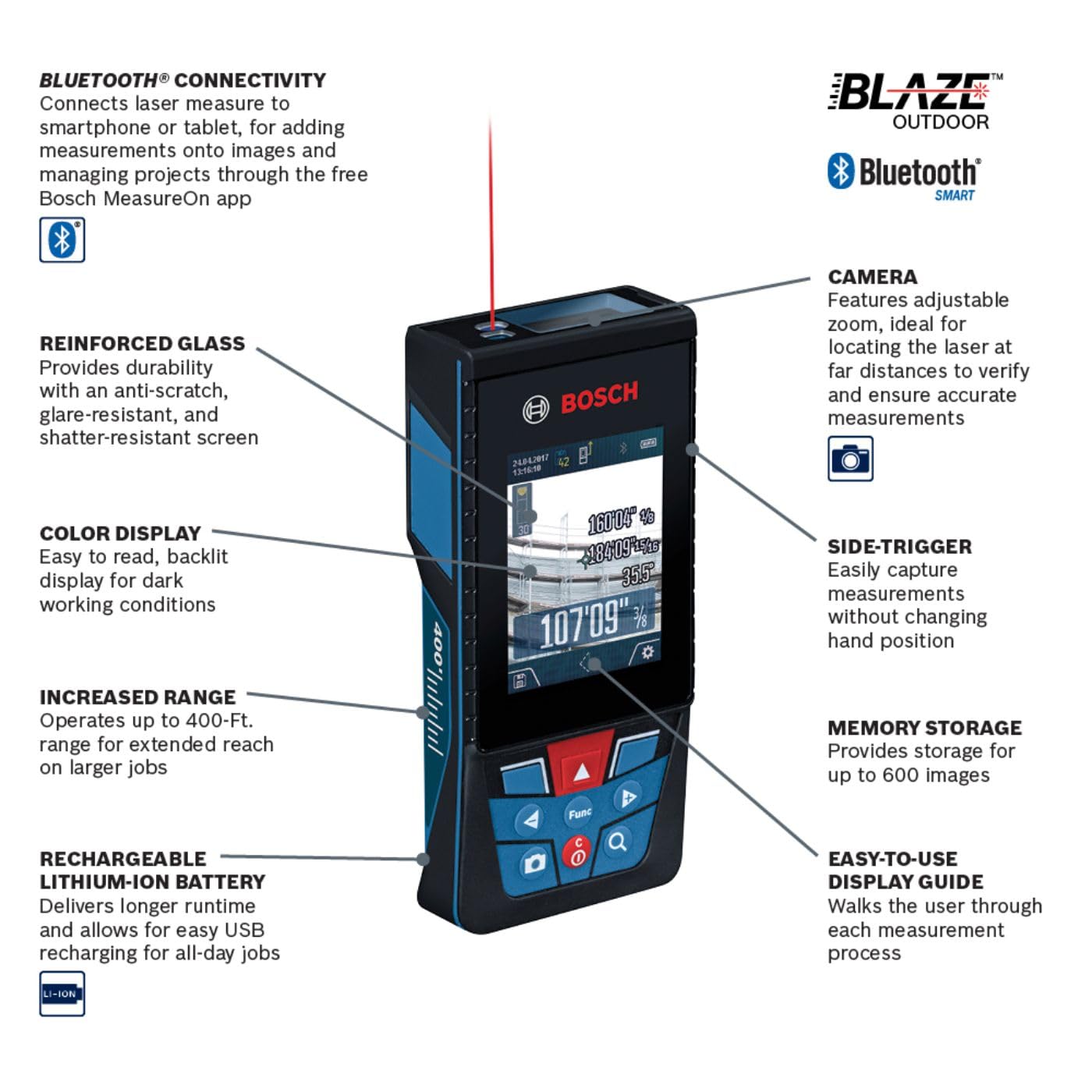 Foto 3 pulgar | Medidor Láser Bosch Glm400c Blaze Outdoor 120m Con Cámara - Venta Internacional.
