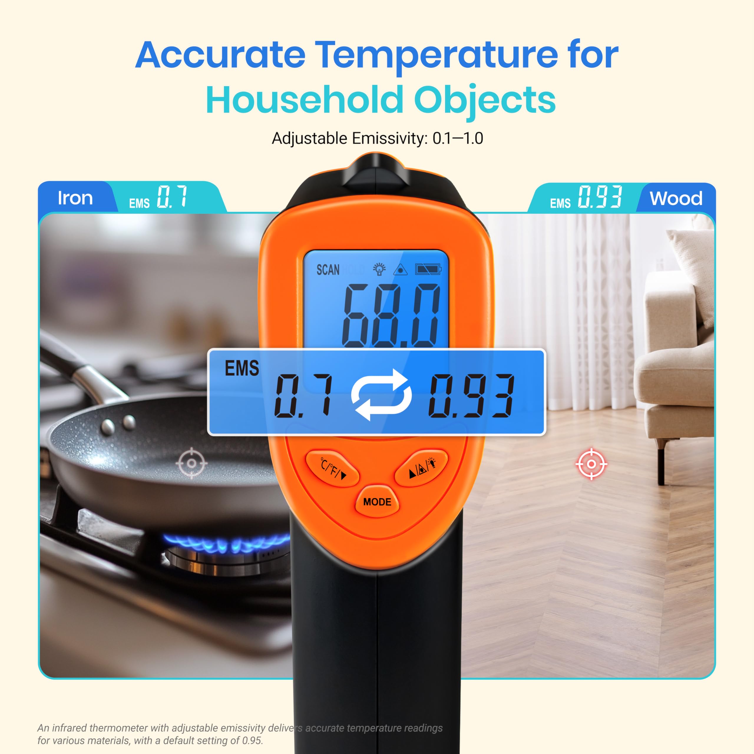 Foto 4 pulgar | Pistola Termómetro De Temperatura Infrarroja Etekcity Orange - Venta Internacional.