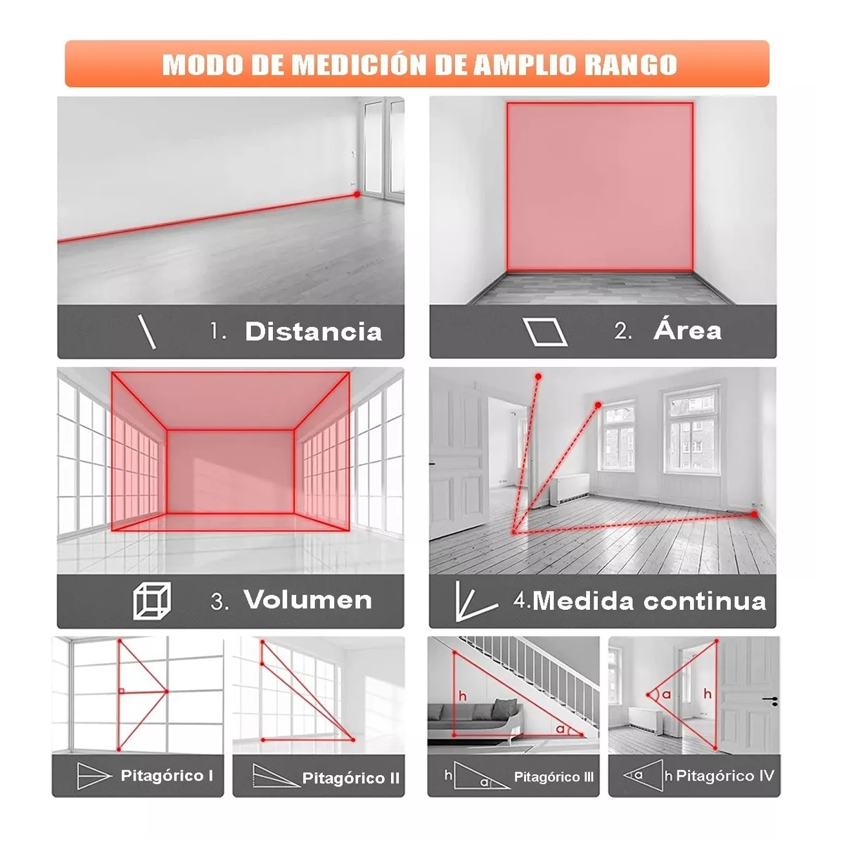 Foto 4 pulgar | Telemetro Medidor Laser Distanciometro Eo Safe Imports Esi-5181-1 Naranja
