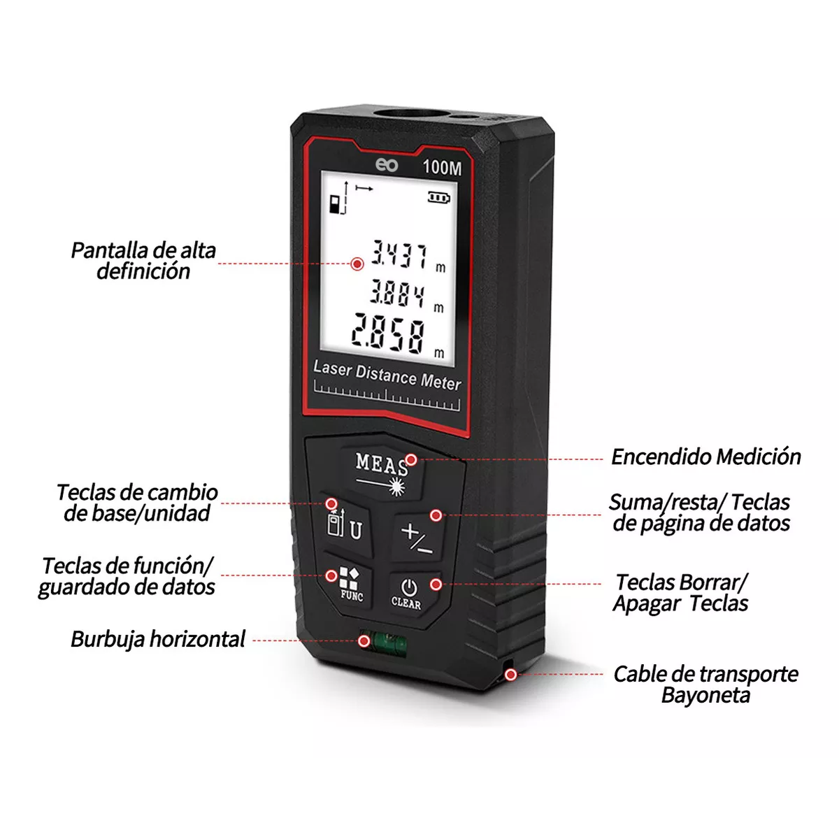Foto 3 pulgar | Telémetro Láser Medidor De Distancia Distanciómetro De 100 M Eo Safe Imports Esi-11022-1 Negro