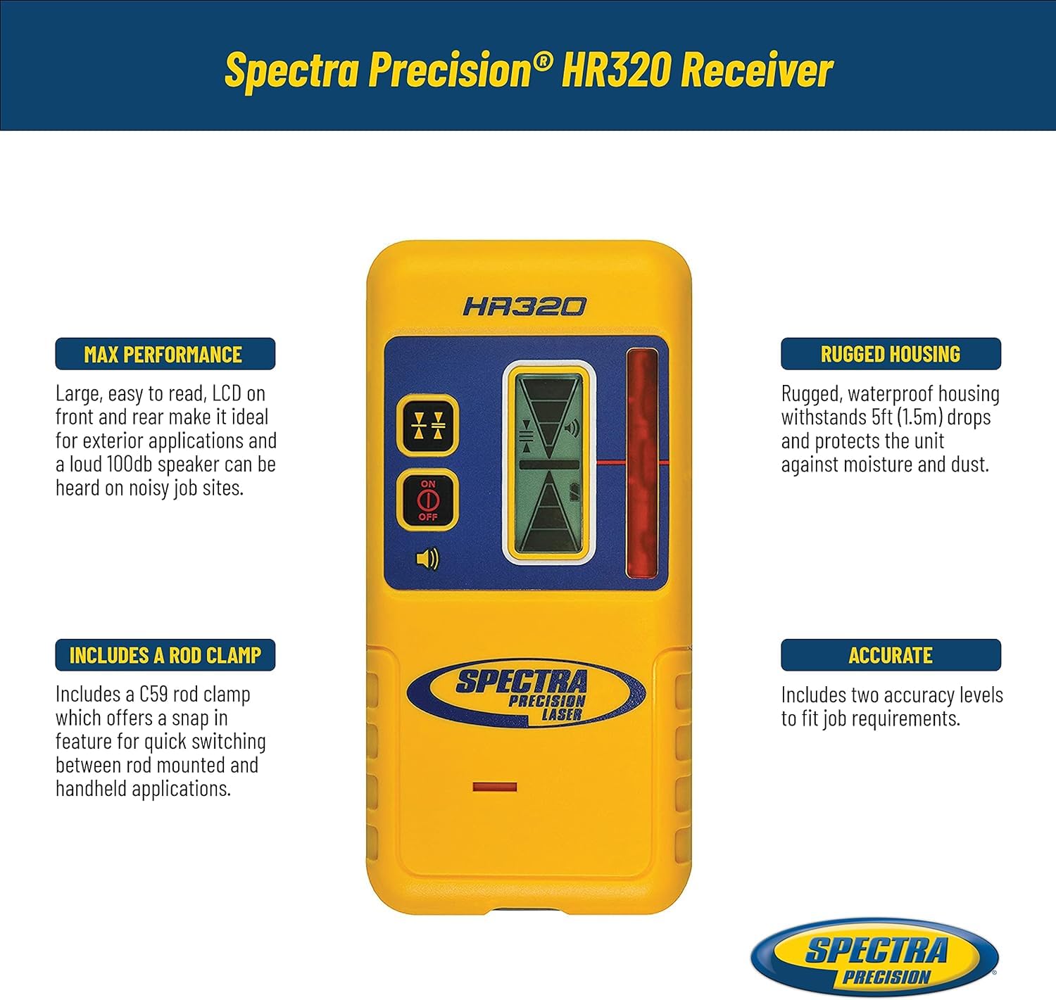 Foto 3 pulgar | Receptor Láser Spectra Precision Hr320 Con Abrazadera De Varilla C59 - Venta Internacional.