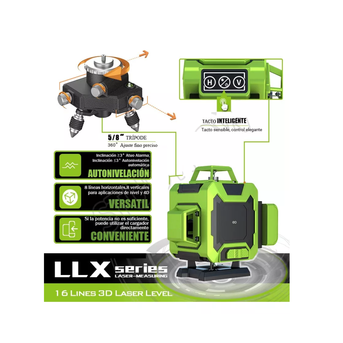 Foto 4 pulgar | Nivel Laser Verde 4d 16 Líneas Autonivelante 2 Baterías Estuche Eo Safe Imports Esi-11029-1 Multicolor