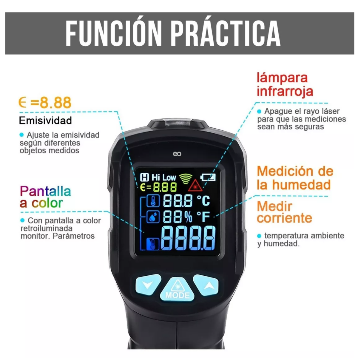 Foto 4 pulgar | Termómetro Infrarrojo Digital E Industrial (-50-550 °c) Eo Safe Imports Esi-12068-1 Negro