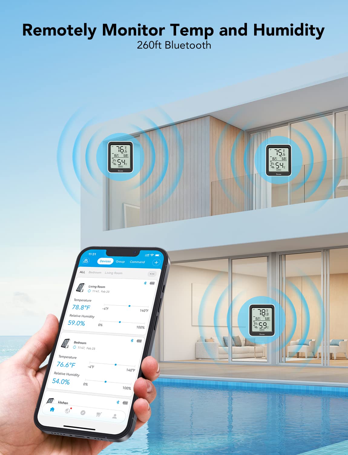 Foto 5 | Higrómetro Termómetro Govee Indoor Bluetooth, Paquete De 3, Negro - Venta Internacional.