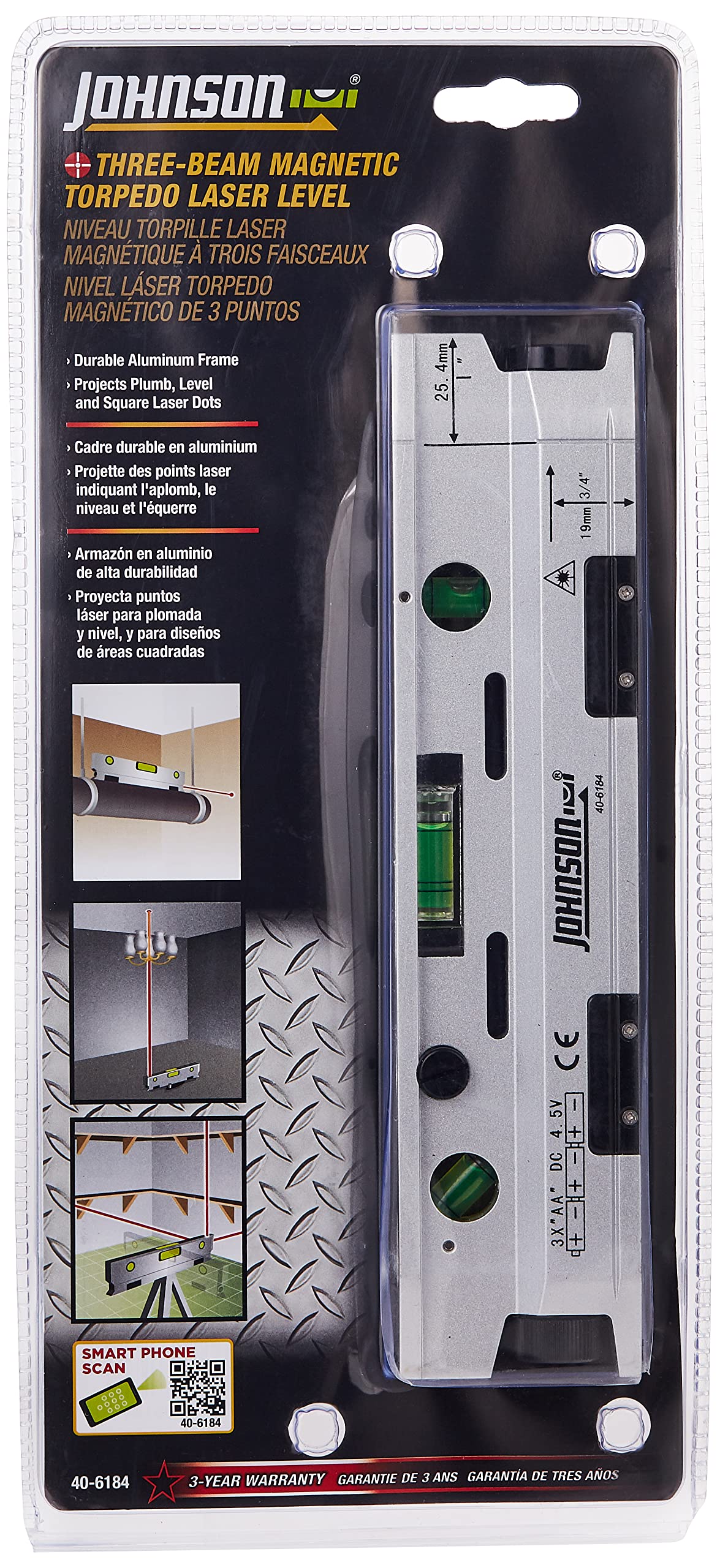 Torpedo Laser Level Johnson Level & Tool 40-6184 Plateado/negro - Venta Internacional.