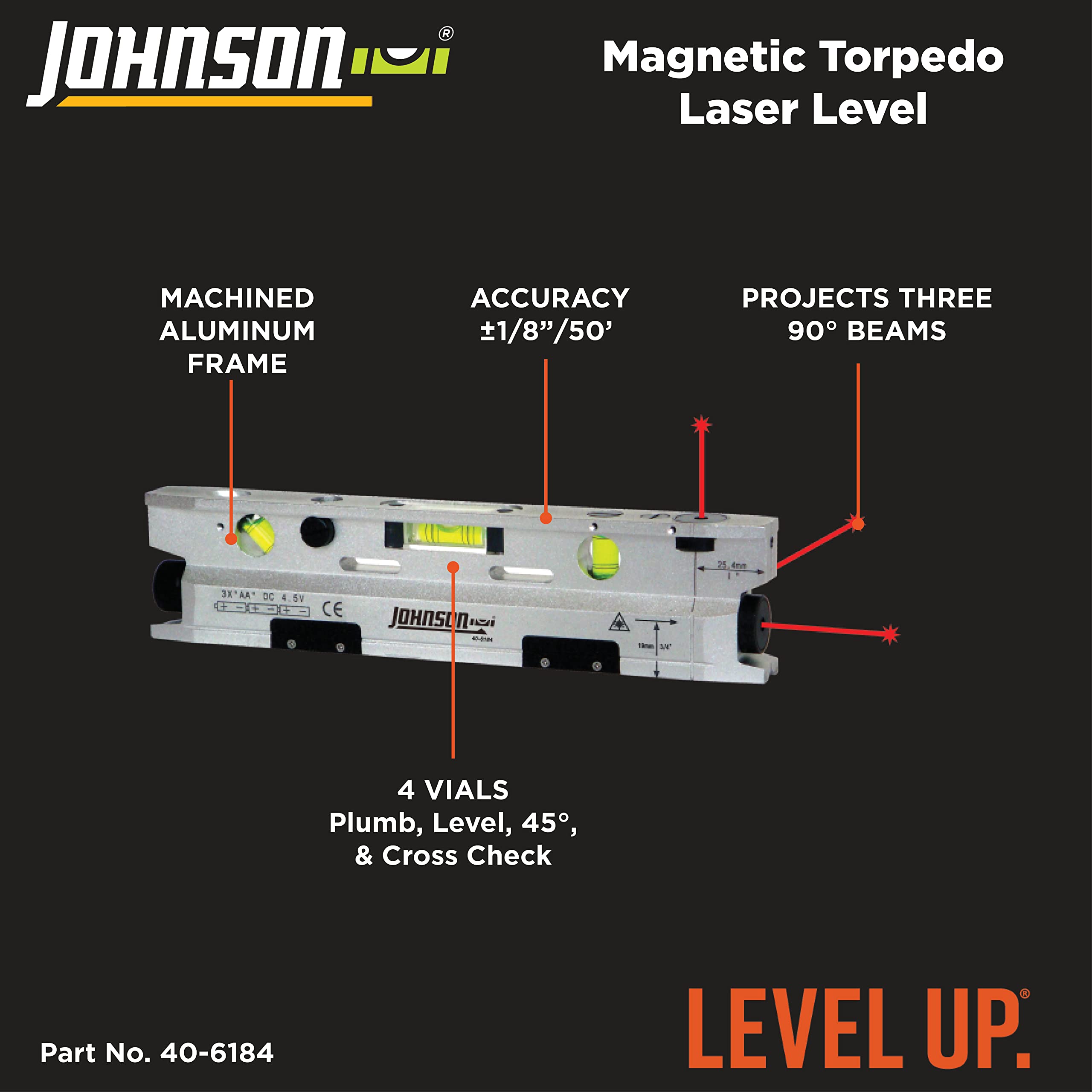 Foto 3 pulgar | Torpedo Laser Level Johnson Level & Tool 40-6184 Plateado/negro - Venta Internacional.