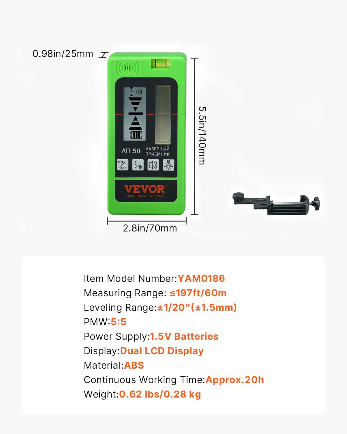Foto 8 pulgar | Receptor Láser Vevor Con Rango De Trabajo De 60 M Con Pinza Para Nivel Láser - Venta Internacional.
