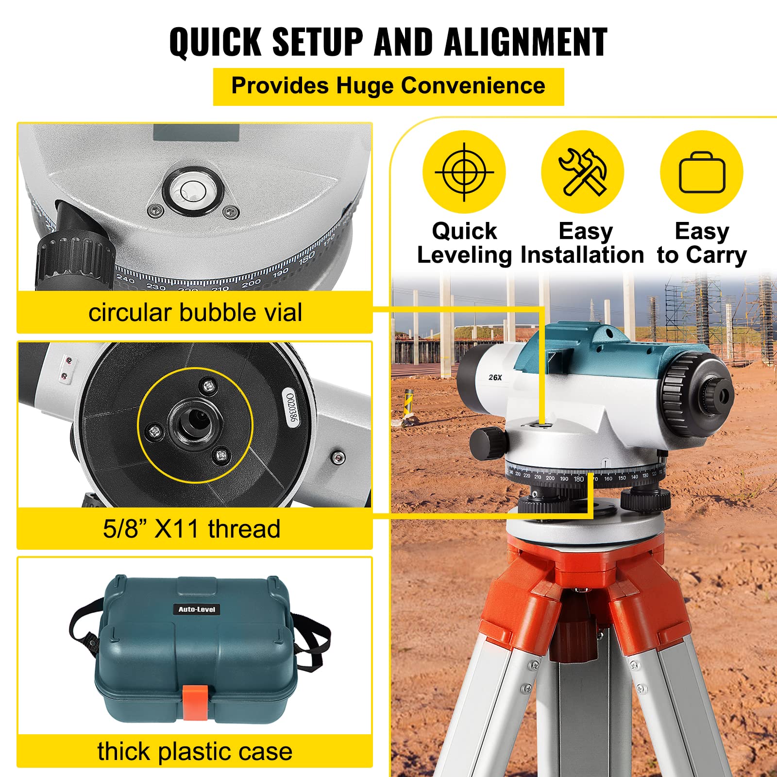 Foto 6 | Kit De Nivelación Automática Vevor De Nivel Óptico 26x, Ip54, Impermeable - Venta Internacional.