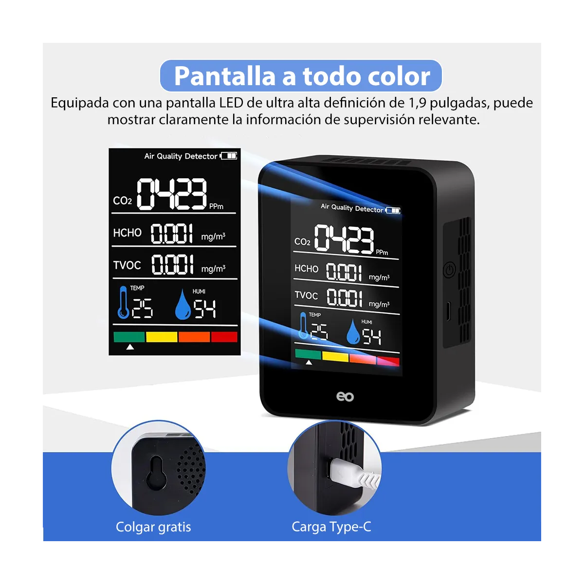 Foto 4 pulgar | 5 En1 Monitor Calidad Del Aire Portátil Detector Co2 Interior Eo Safe Imports Esi-19418 Negro