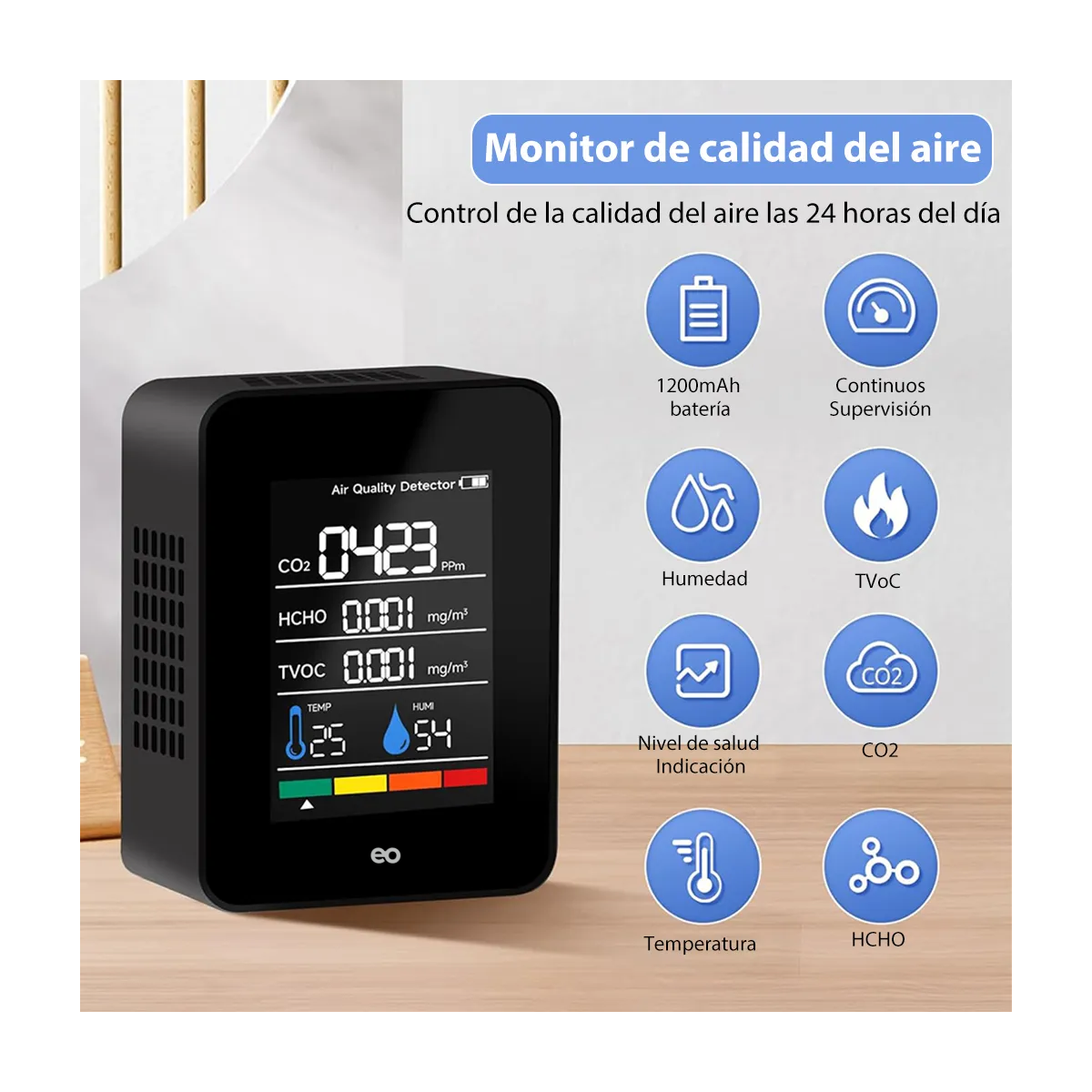Foto 5 pulgar | 5 En1 Monitor Calidad Del Aire Portátil Detector Co2 Interior Eo Safe Imports Esi-19418 Negro