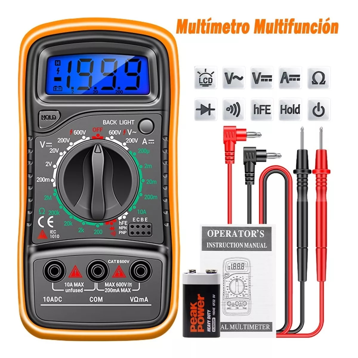 Foto 4 pulgar | Multímetro Digital LCD Eo Safe Imports ESI-5187 color Amarillo