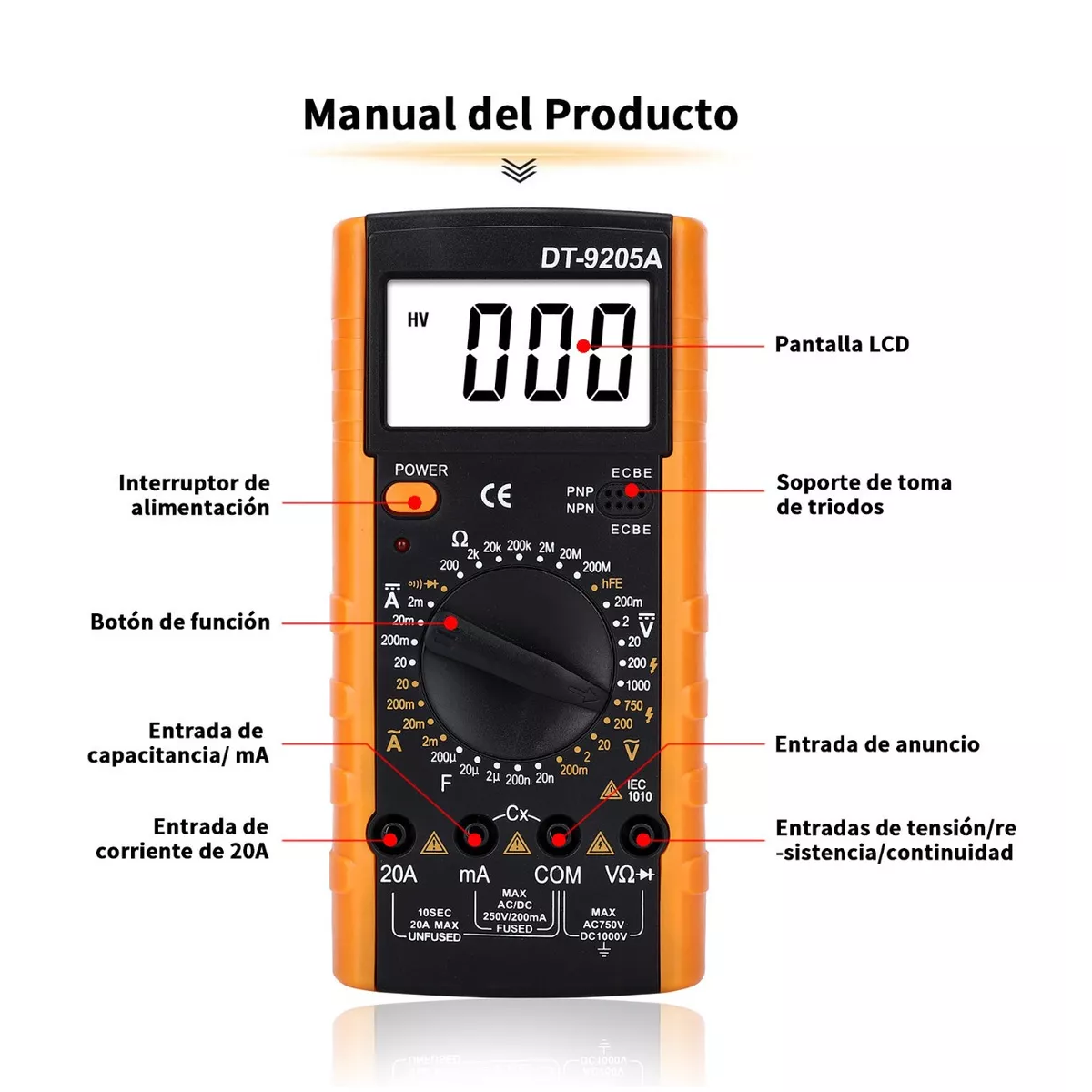 Foto 3 | Multímetro Professional Digital LCD Portátil Eo Safe Imports Esi-5185 color Amarillo