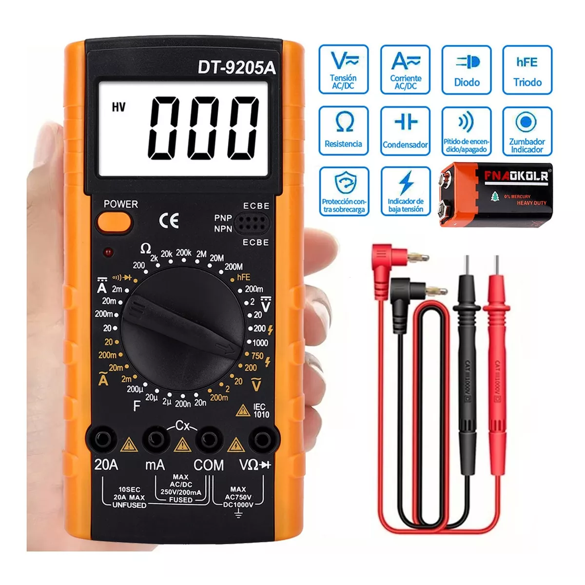 Foto 3 pulgar | Multimetro Professional Digital Lcd Portátil Eo Safe Imports Esi-5890 Naranja