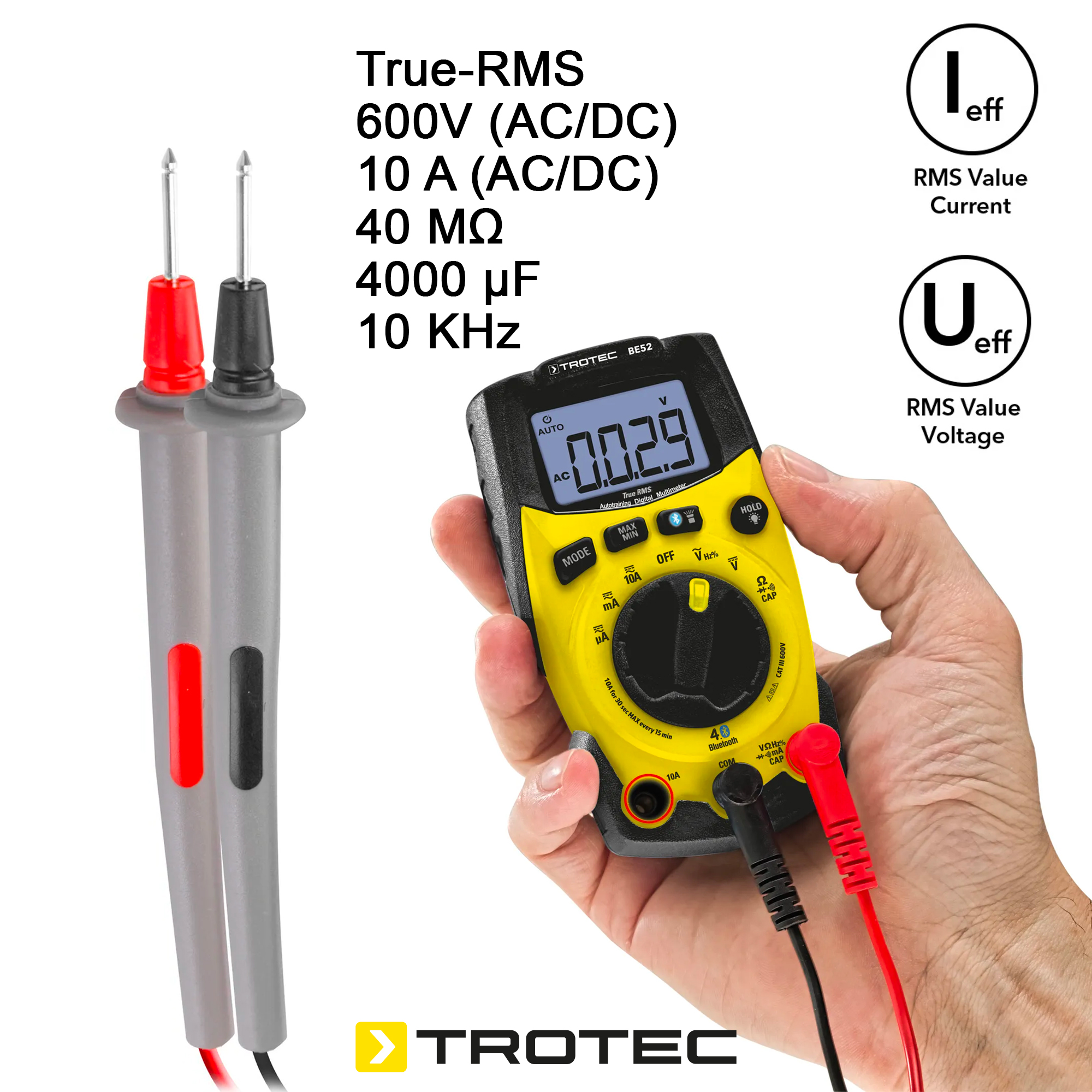 Foto 3 pulgar | Multímetro Digital por Bluetooth 10 Funciones True Rms Be52 Trotec Catiii 600 V / 10 A