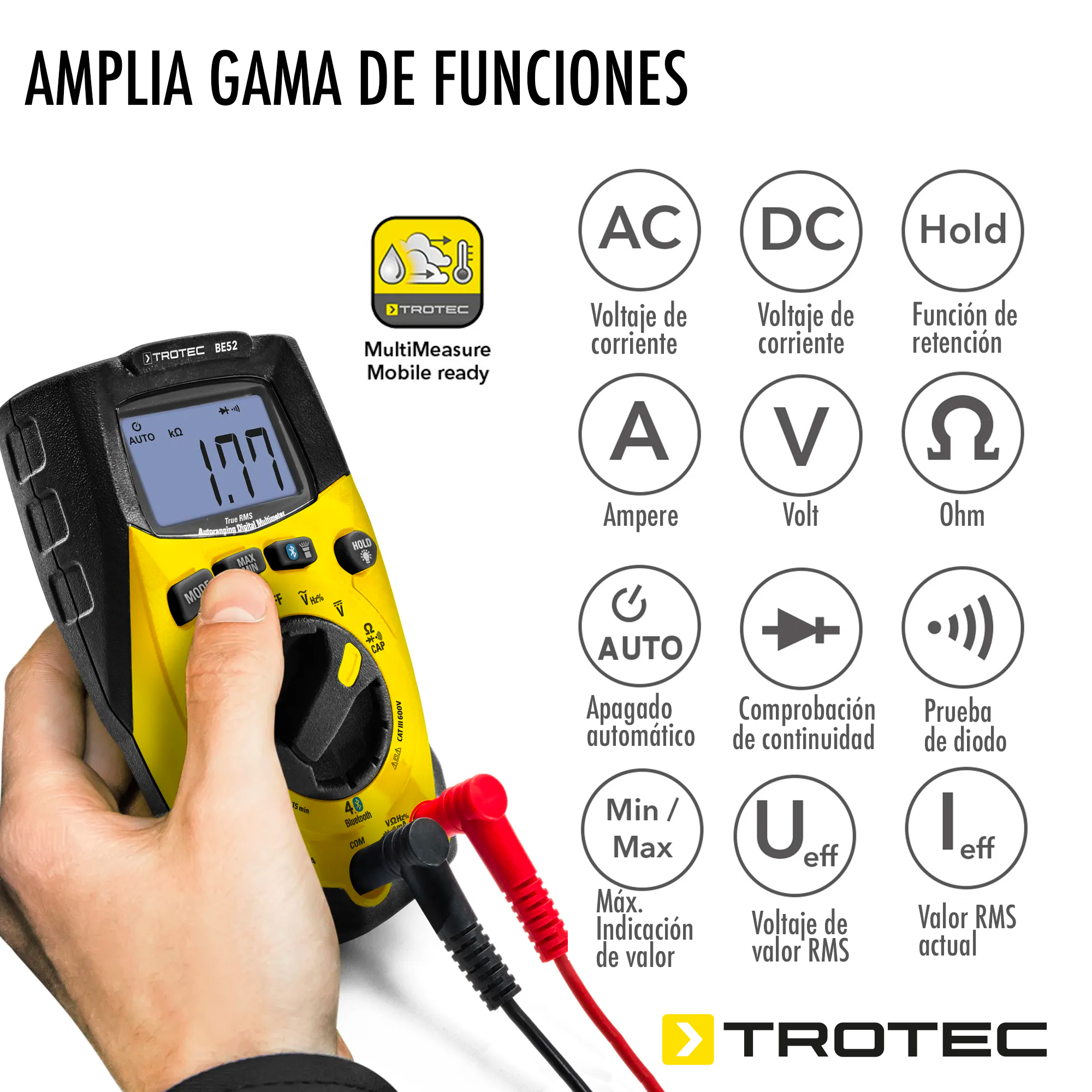 Foto 5 | Multímetro Digital por Bluetooth 10 Funciones True Rms Be52 Trotec Catiii 600 V / 10 A