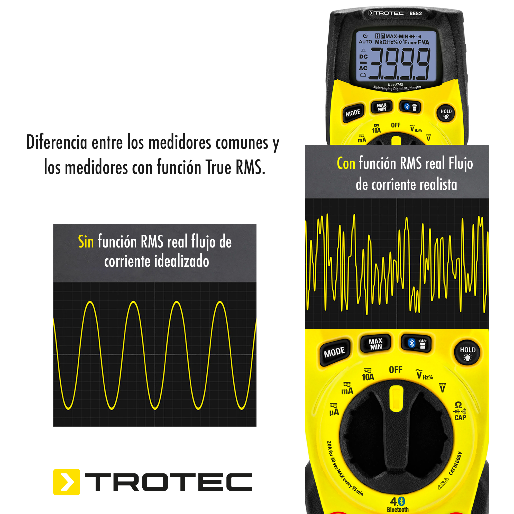 Foto 8 pulgar | Multímetro Digital por Bluetooth 10 Funciones True Rms Be52 Trotec Catiii 600 V / 10 A