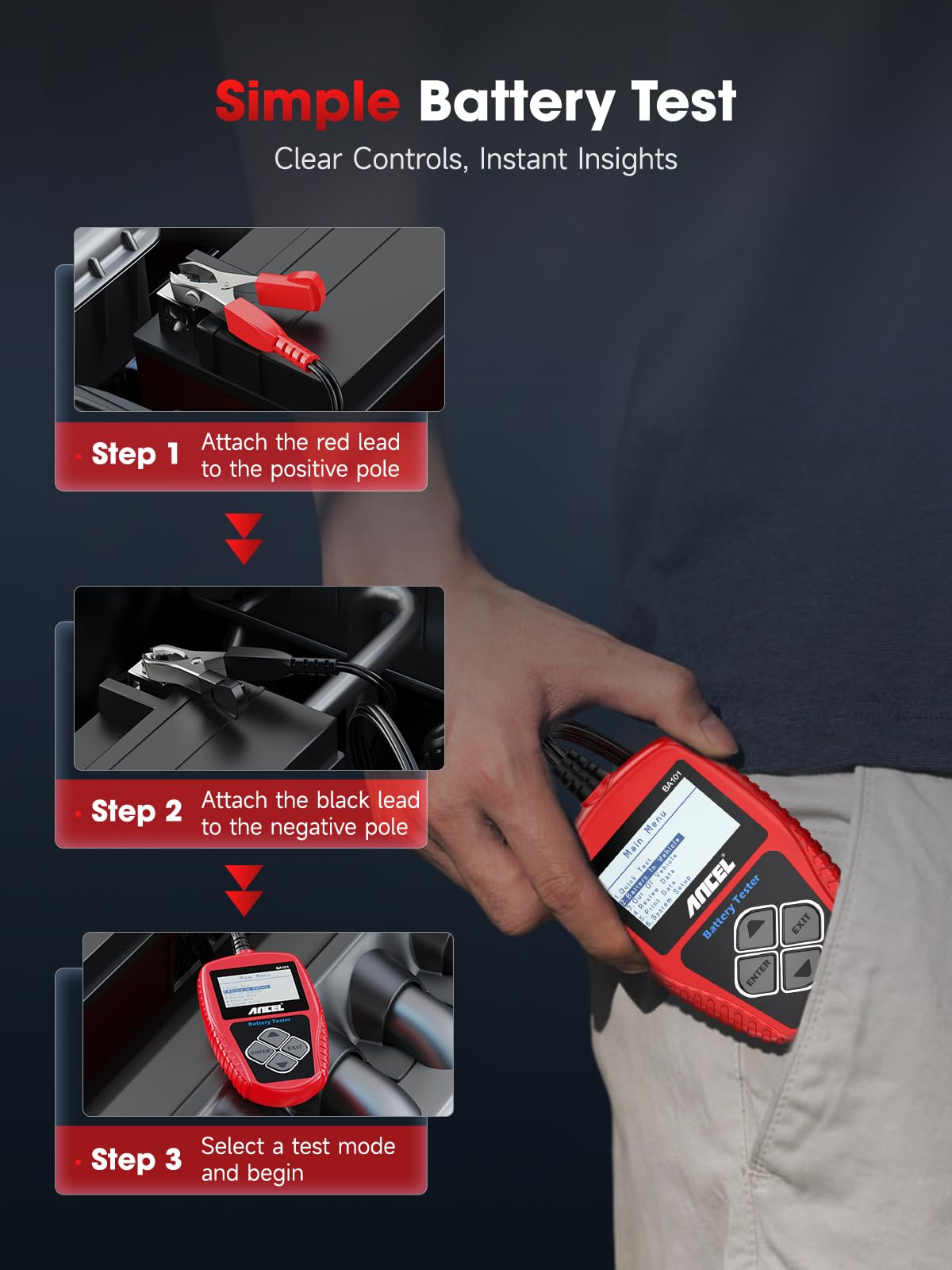 Foto 7 | Comprobador De Baterías De Coche Ancel Ba101 12v Digital 100-2000 Cca - Venta Internacional.