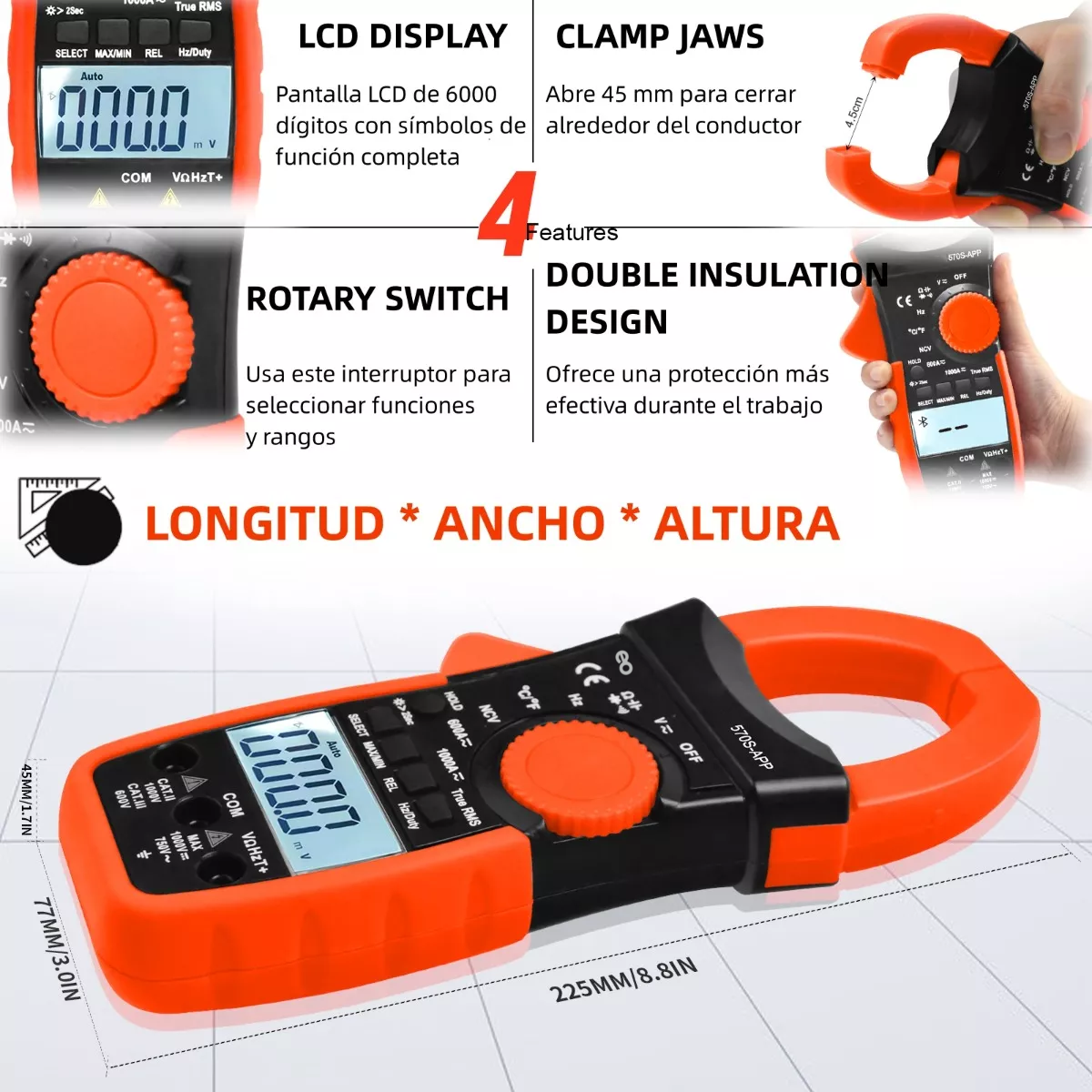 Foto 3 | Pinza Amperimétrica Bluetooth Digital Eo Safe Imports Esi-12537-1 Multicolor