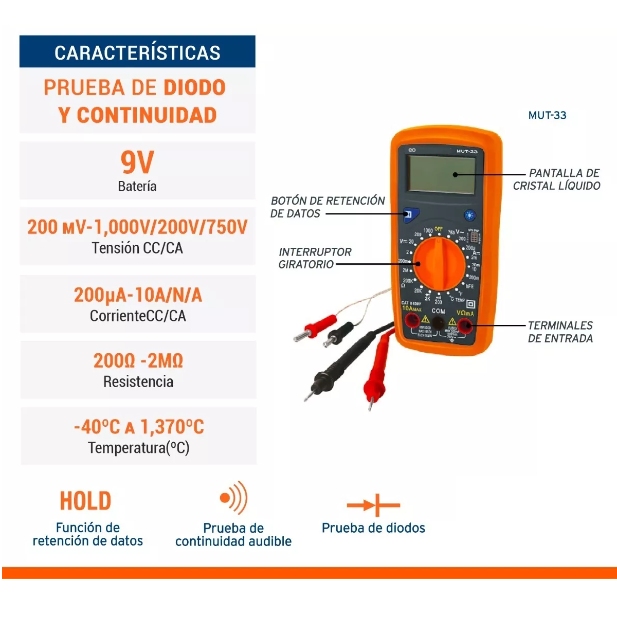 Foto 3 pulgar | Language Multímetro Digital Prof. 500 Eo Safe Imports Esi-5188-1 Naranja