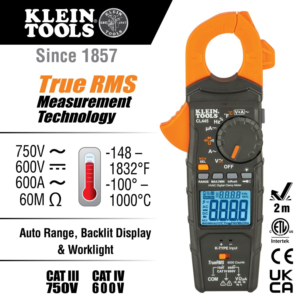 Foto 3 pulgar | Pinza Amperimétrica Klein Tools Cl445 Con Rango Automático Trms Para Sistemas De Climatización - Venta Internacional.