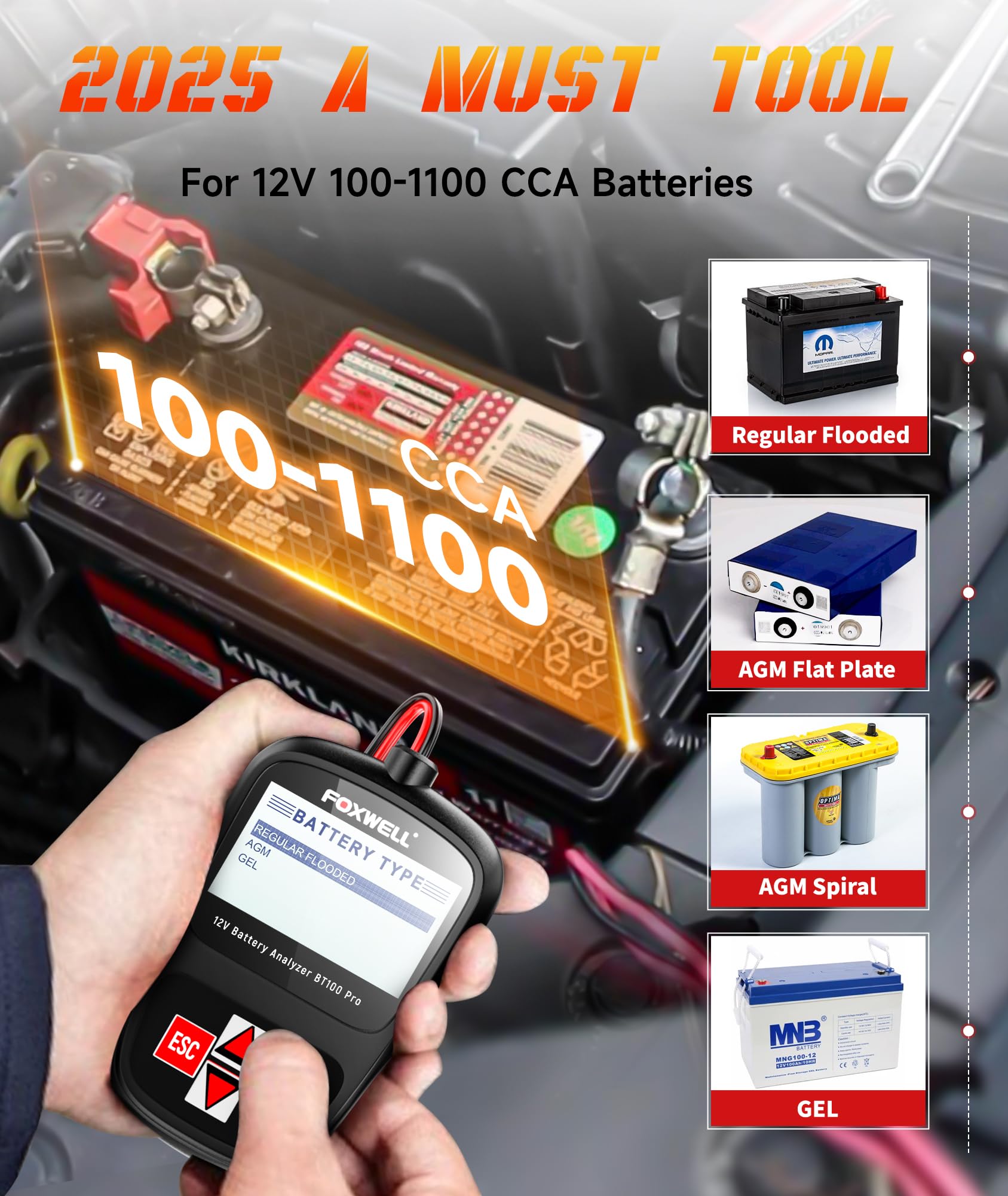 Foto 3 pulgar | Comprobador De Baterías De Coche Foxwell Bt100 Pro, 12 V, 100-1100 Cca, Carga - Venta Internacional.
