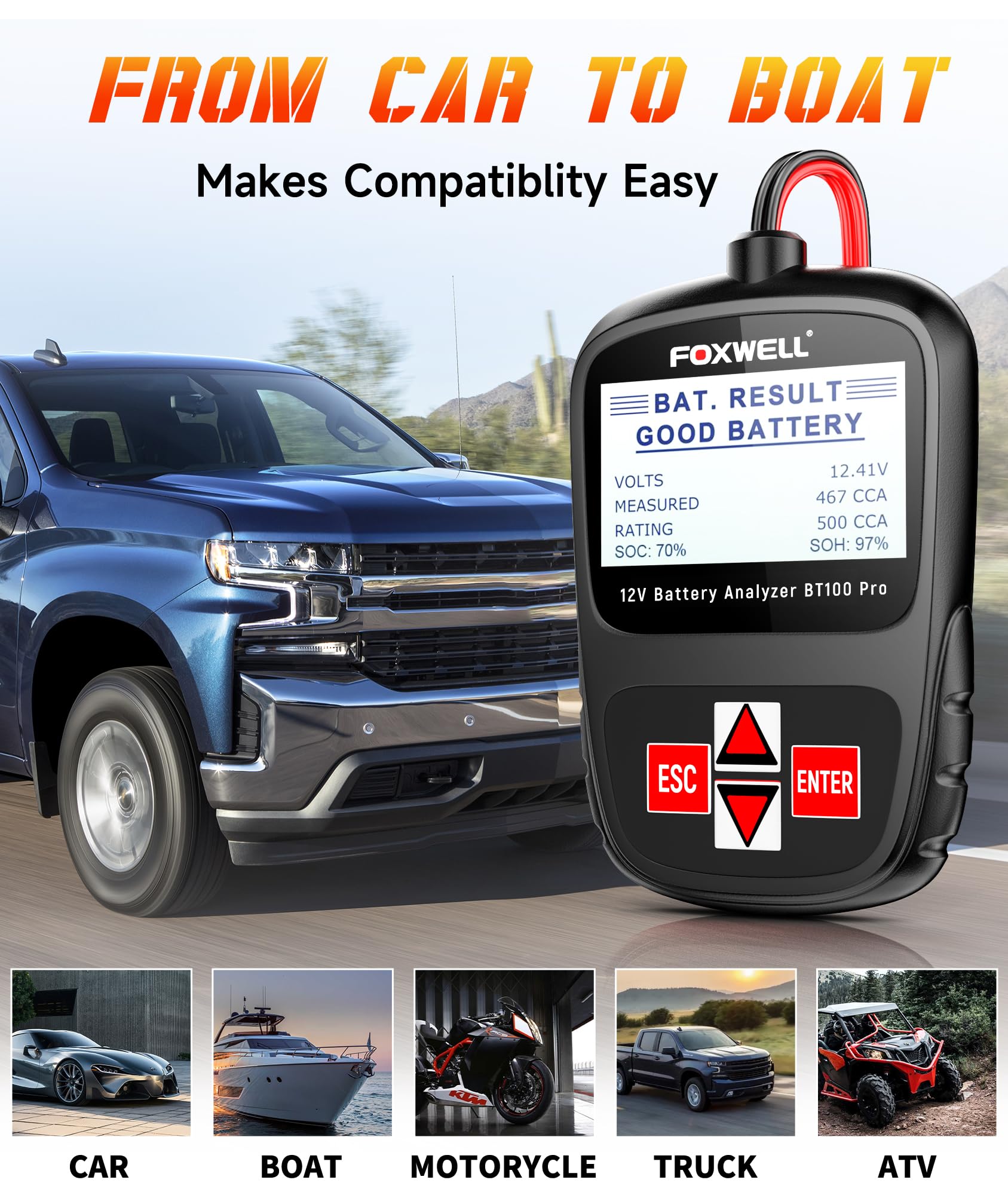 Foto 6 pulgar | Comprobador De Baterías De Coche Foxwell Bt100 Pro, 12 V, 100-1100 Cca, Carga - Venta Internacional.