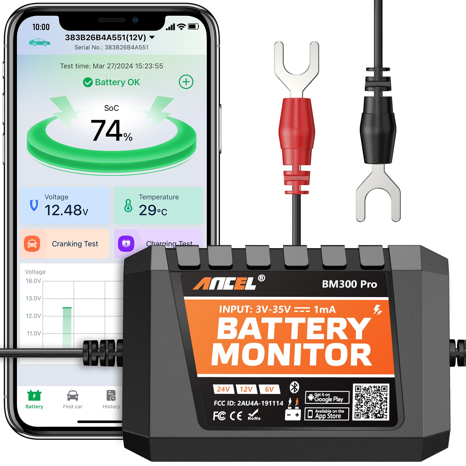 Monitor De Batería Ancel Bm300 Pro Bluetooth 5.3 Ip67 Resistente Al Agua - Venta Internacional.