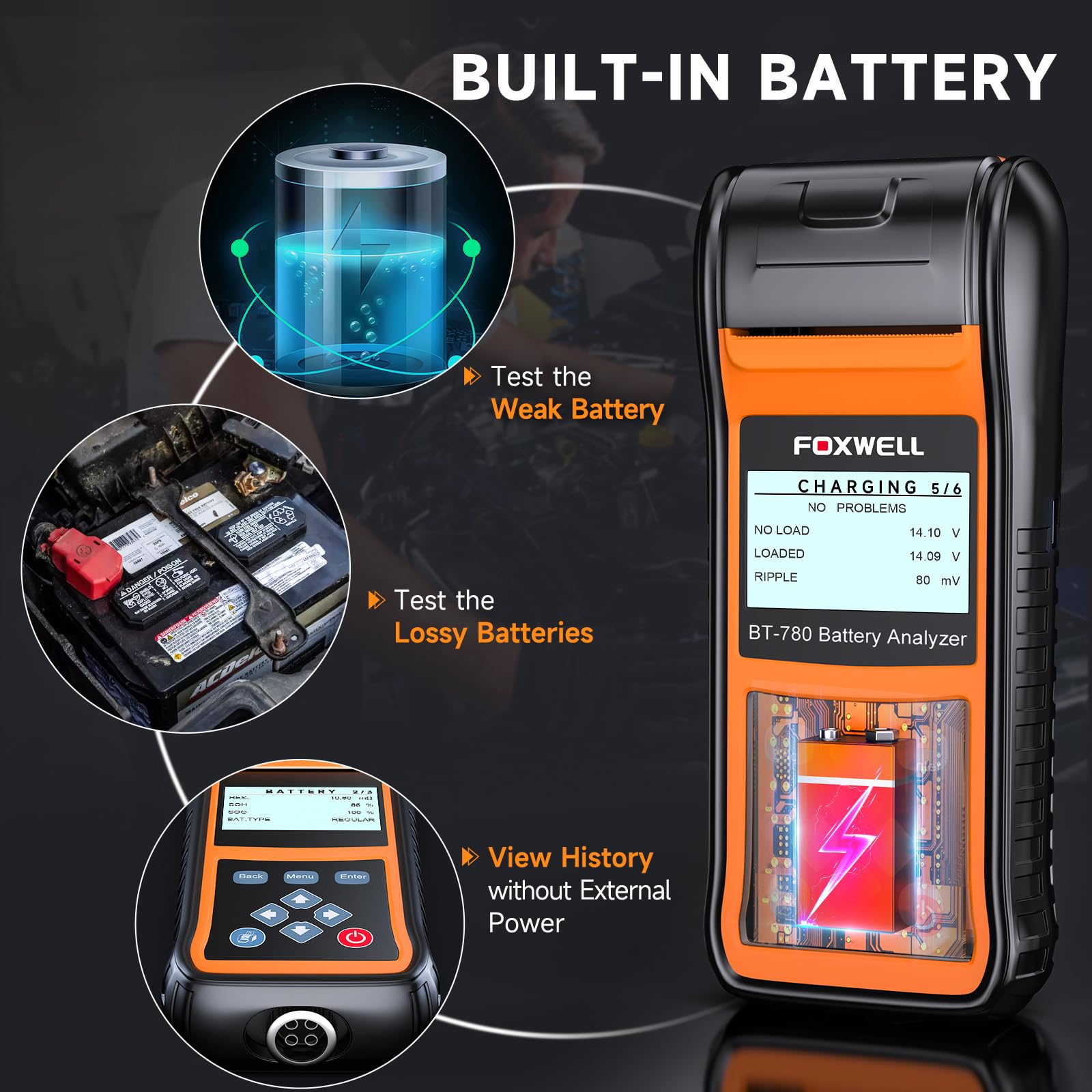 Foto 3 pulgar | Probador De Baterías De Coche Foxwell Bt780 12 V 24 V Con Impresora 100-2000 - Venta Internacional.