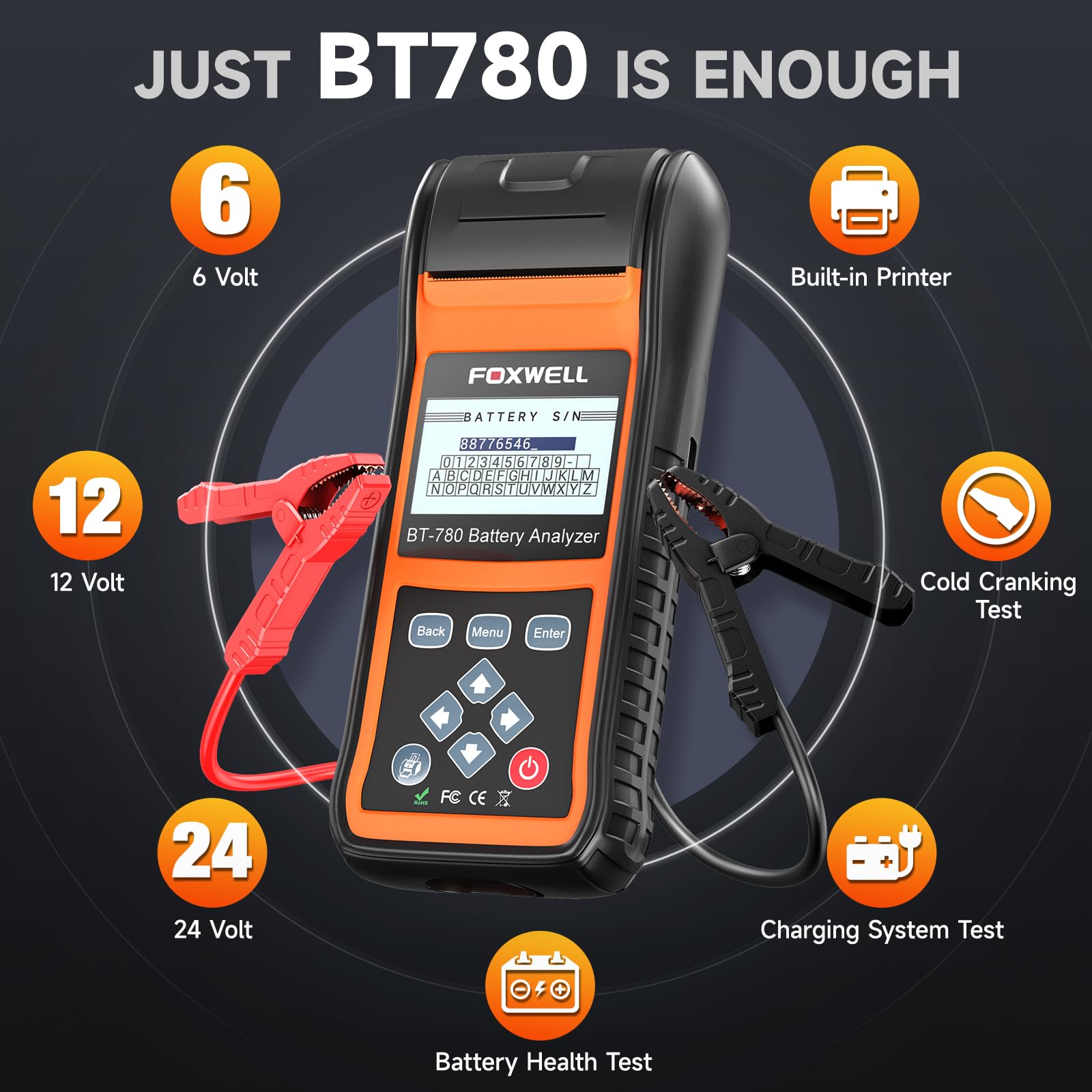Foto 5 pulgar | Probador De Baterías De Coche Foxwell Bt780 12 V 24 V Con Impresora 100-2000 - Venta Internacional.