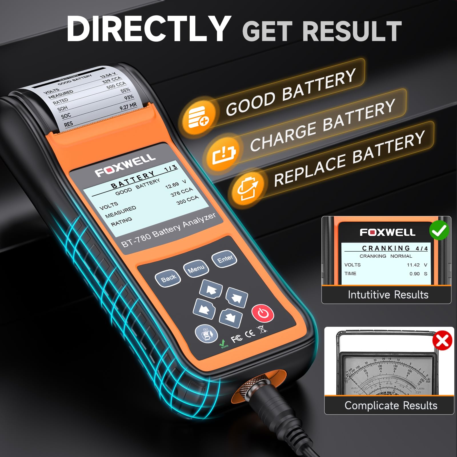 Foto 7 pulgar | Probador De Baterías De Coche Foxwell Bt780 12 V 24 V Con Impresora 100-2000 - Venta Internacional.