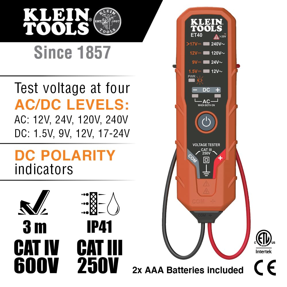 Foto 3 pulgar | Medidor De Tensión Klein Tools Et40 Digital Ac/dc 12-240 V - Venta Internacional.