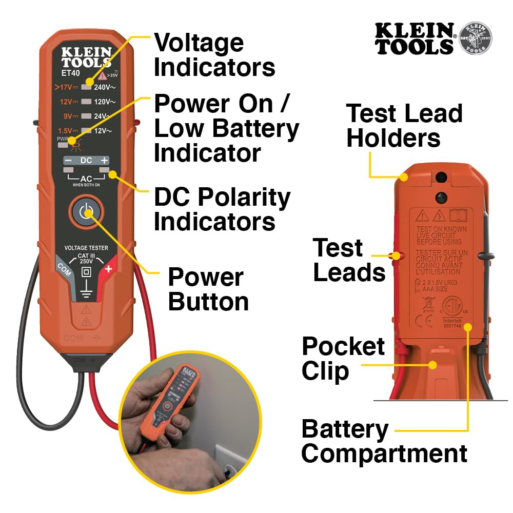 Foto 4 pulgar | Medidor De Tensión Klein Tools Et40 Digital Ac/dc 12-240 V - Venta Internacional.