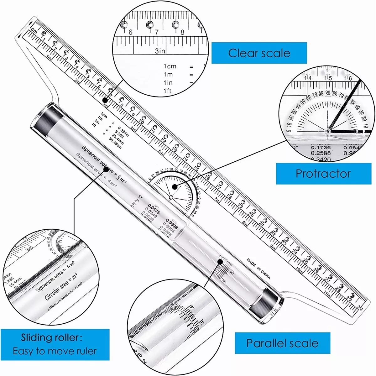 Foto 3 pulgar | Multi Regla Rodante 30cm De Dibujo Profesional Eo Safe Imports  Esi-11034 Transparente